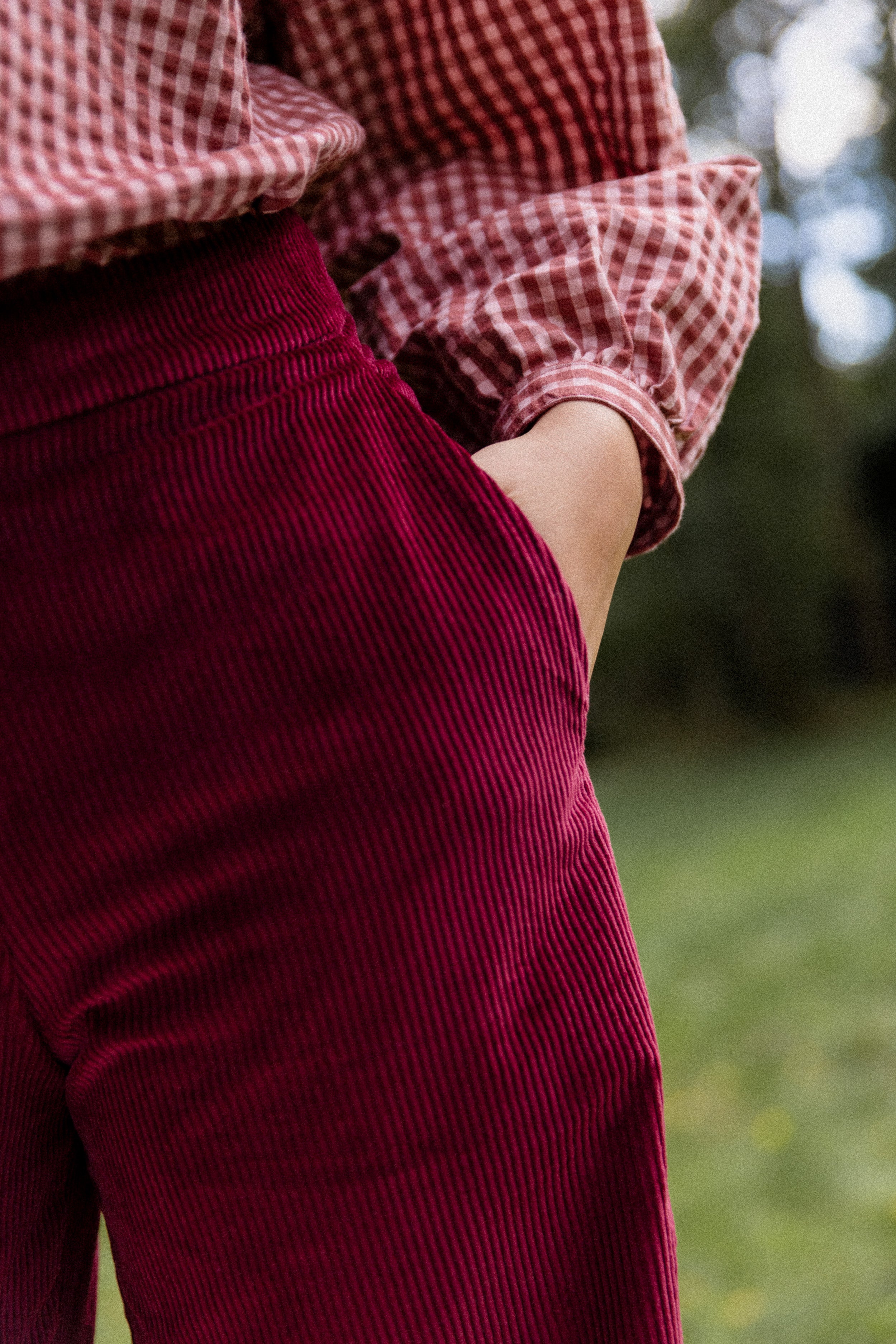 Pantalon ample Velours Bordeaux