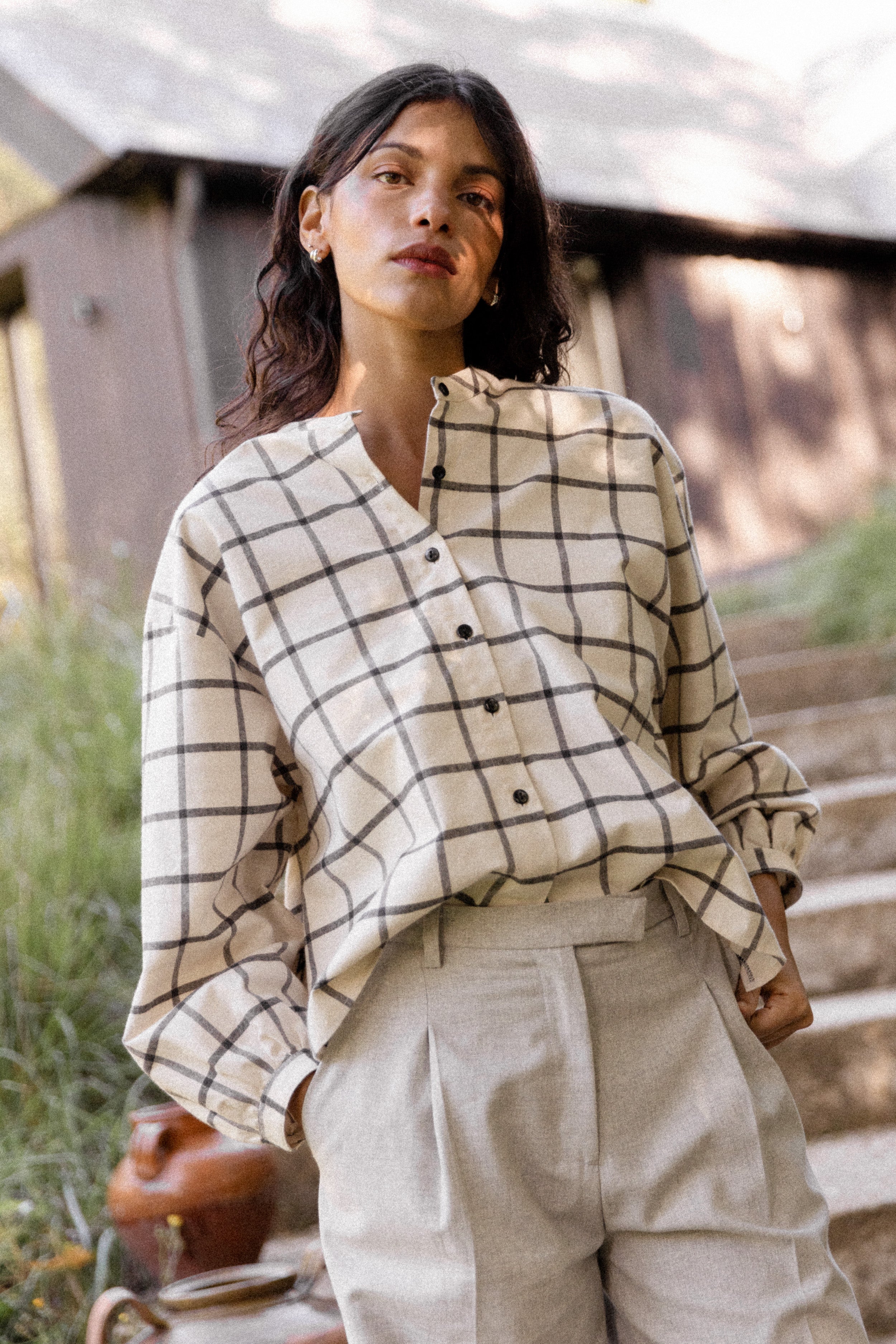 Blouse col mao Flanelle