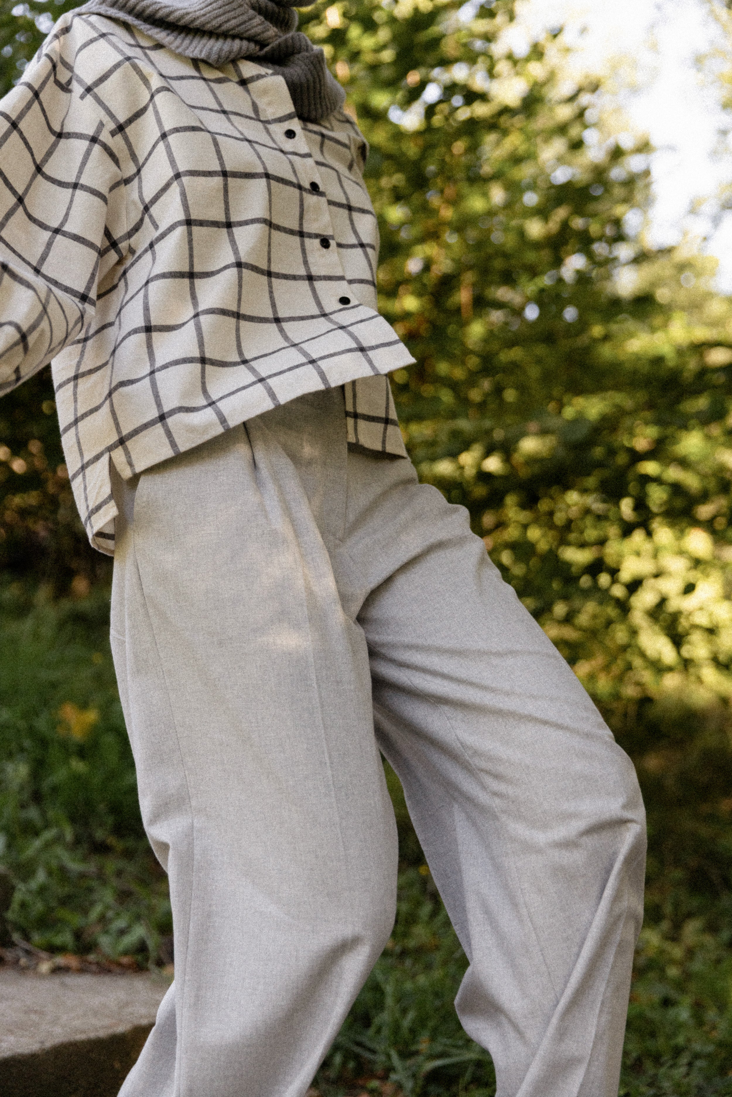 Pantalon à pinces Gris chiné
