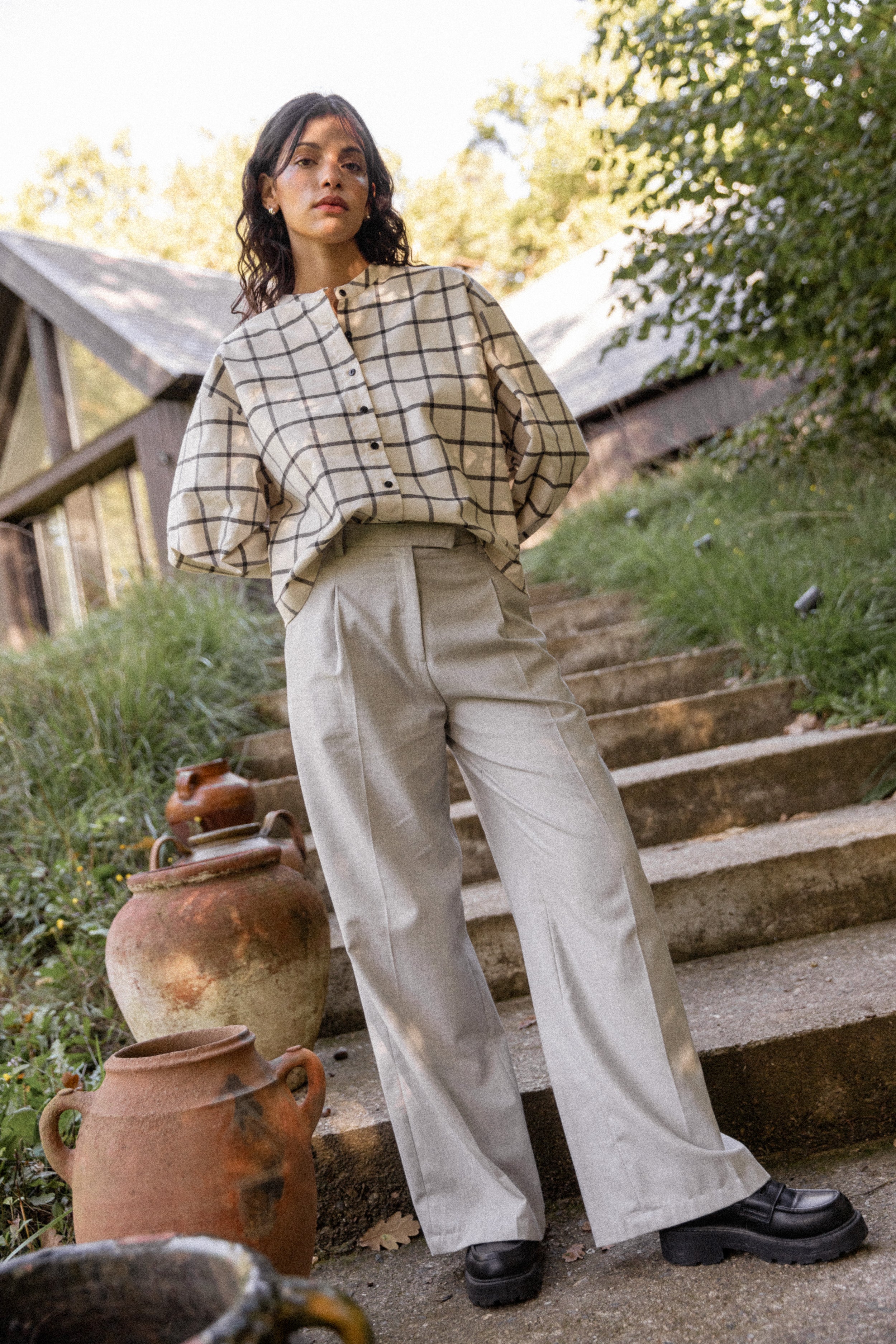 Pantalon à pinces Gris chiné