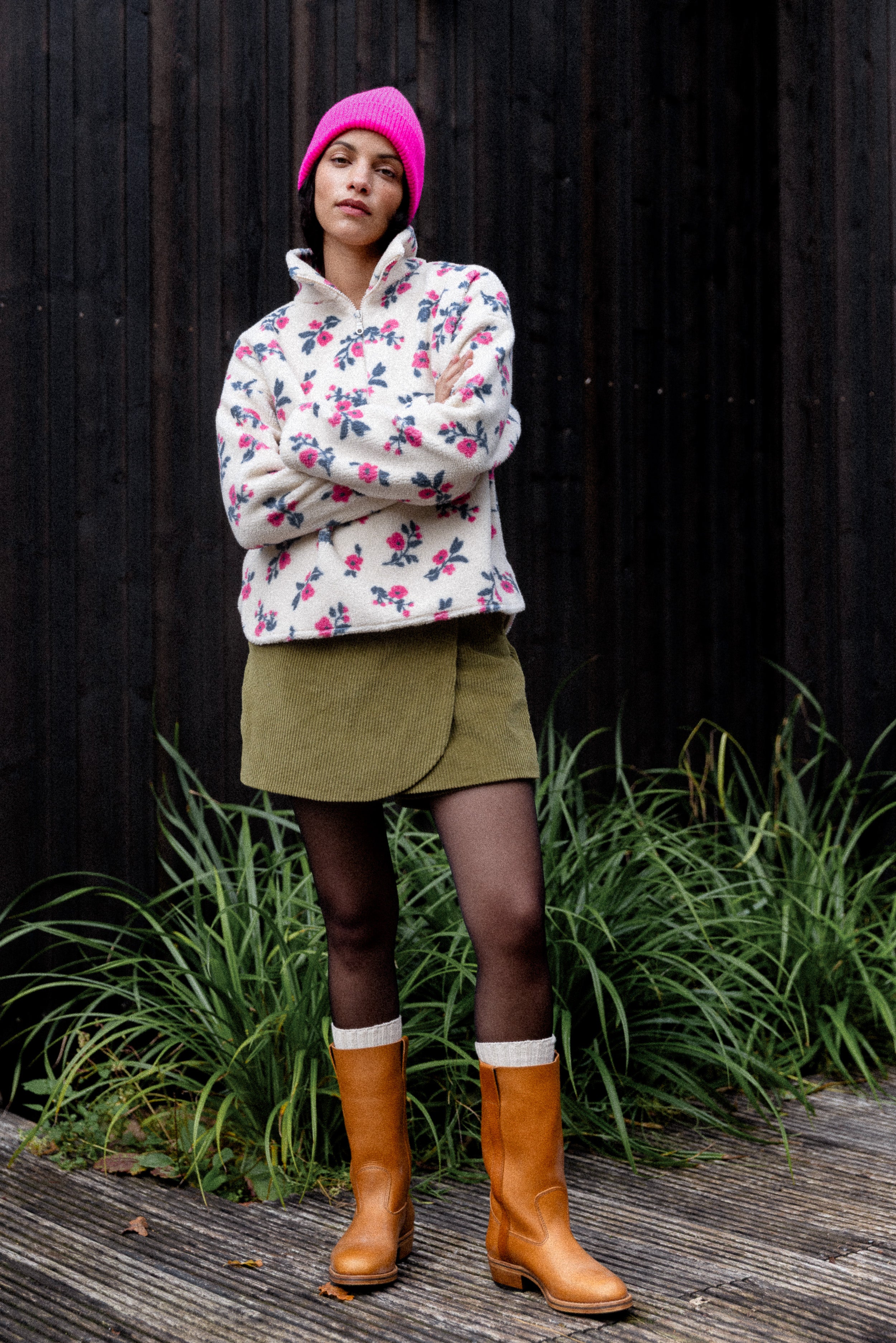 Jupe short velours olive