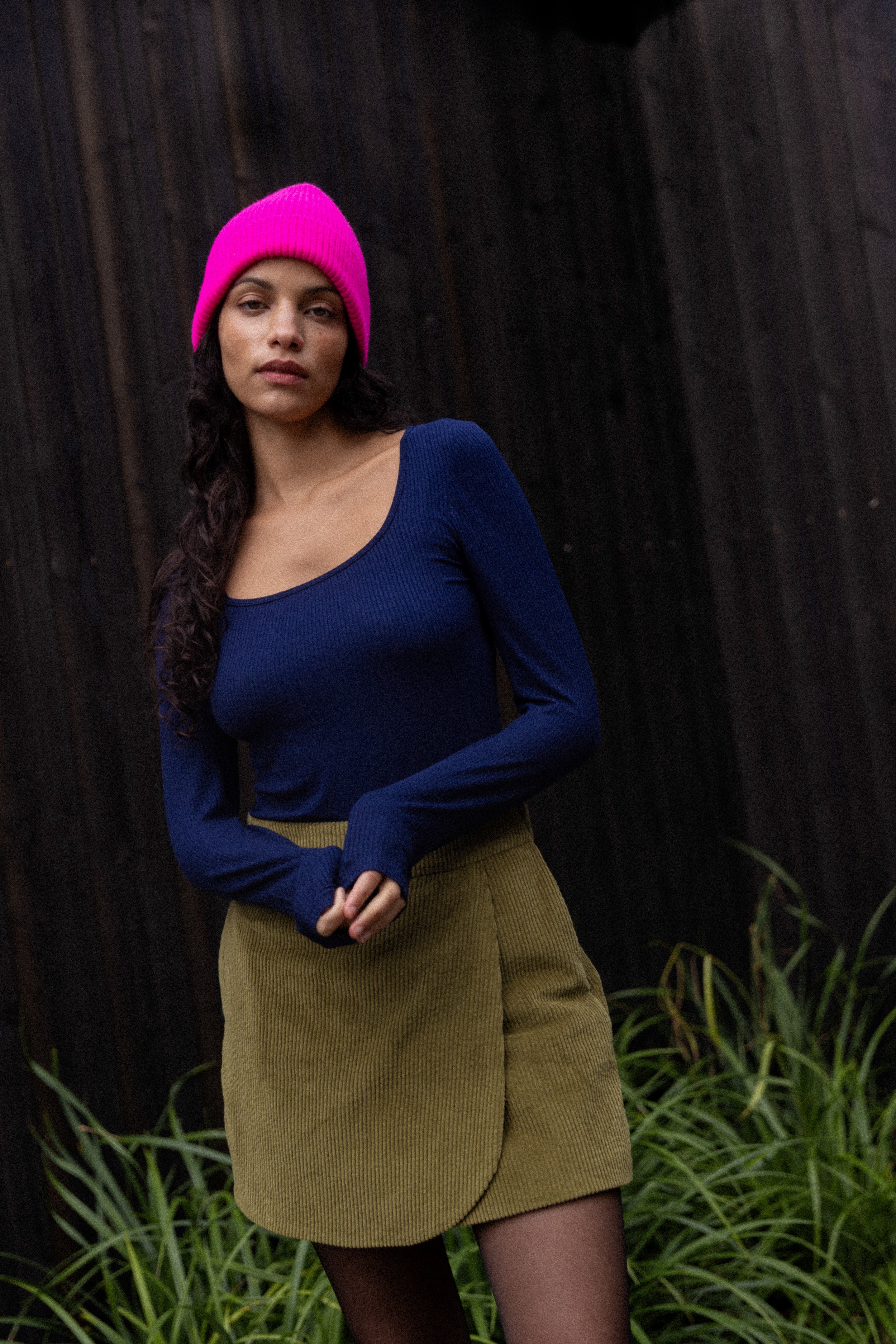 Jupe short velours olive