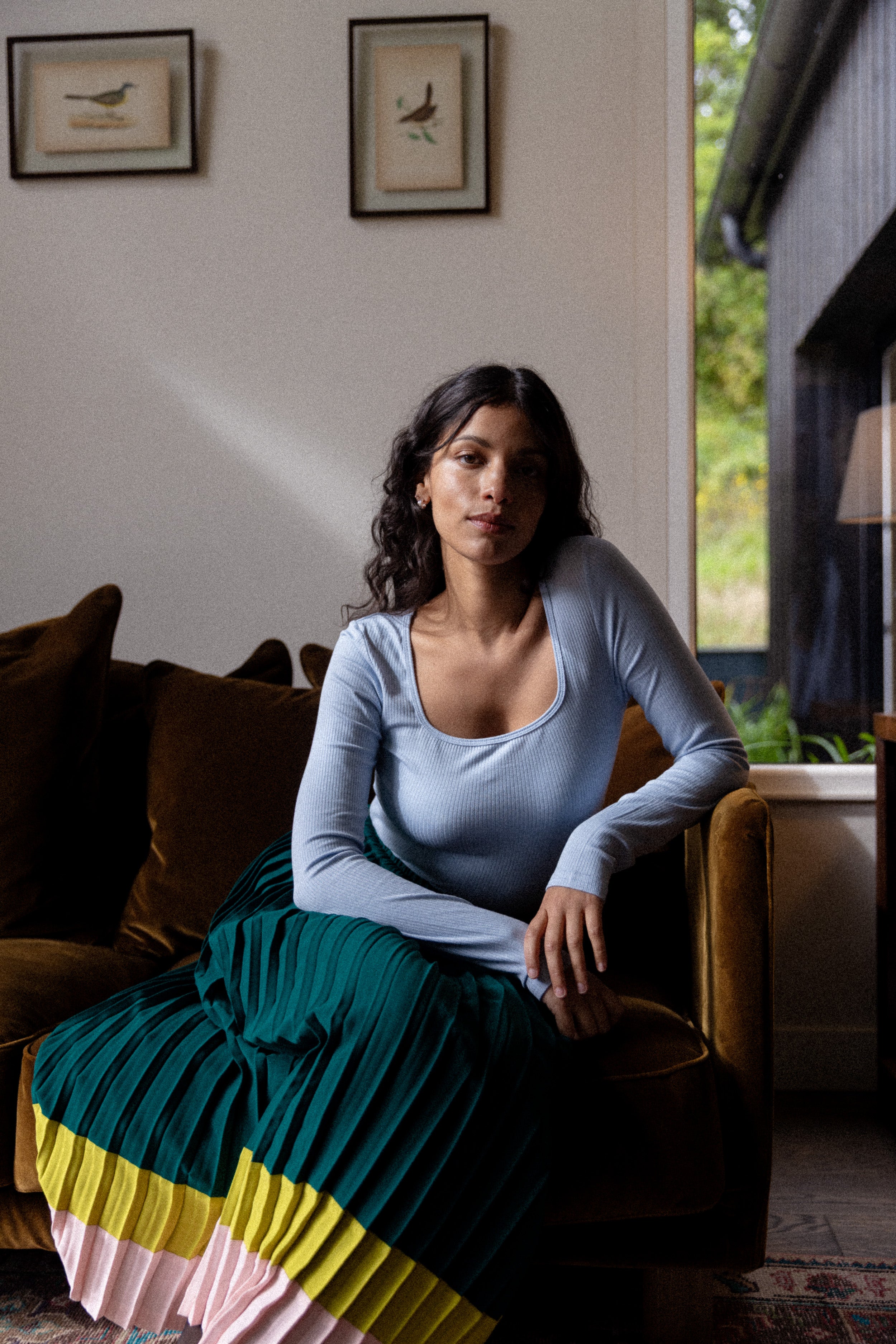 Jupe plissée midi color block Anna