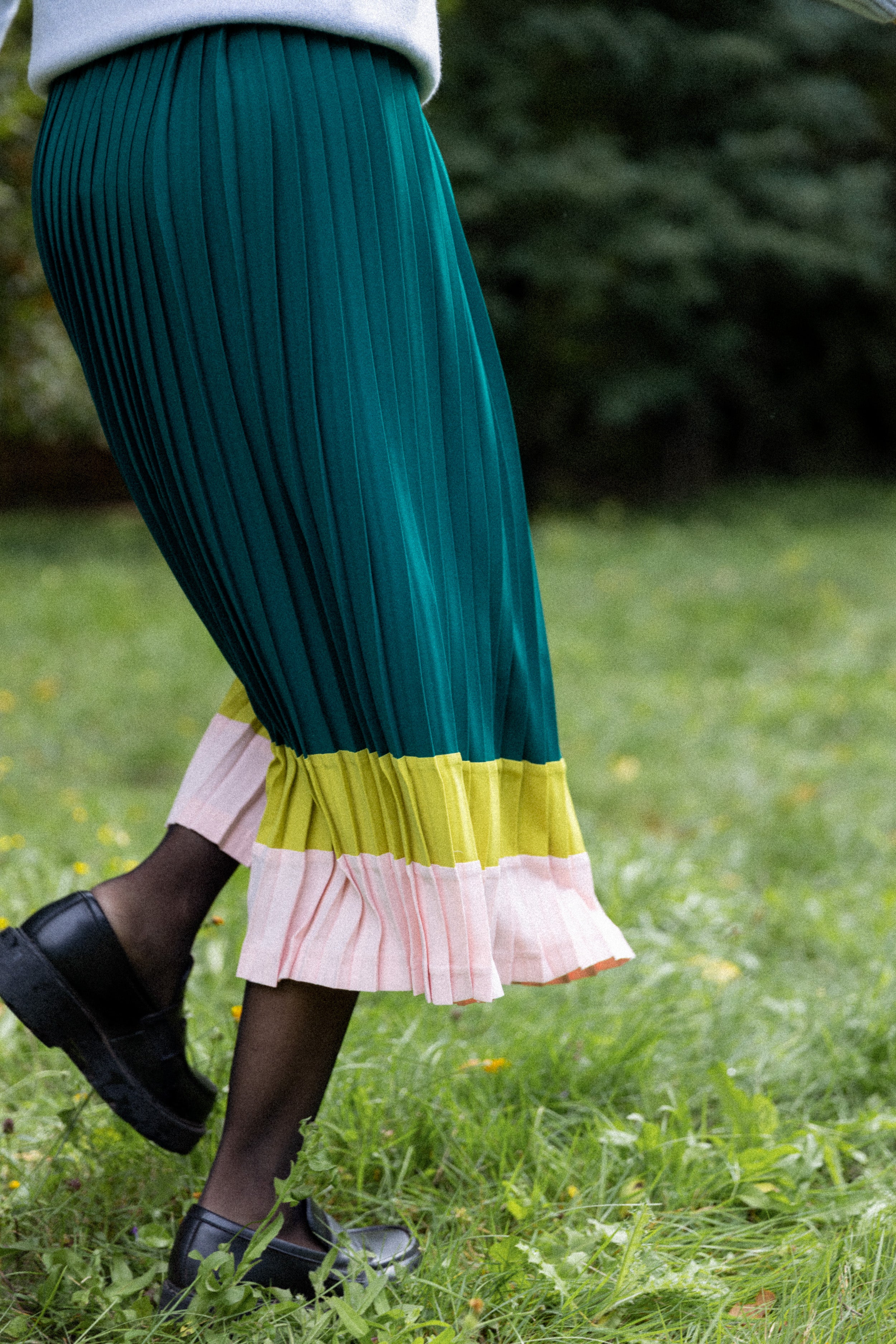 Jupe plissée midi color block Anna