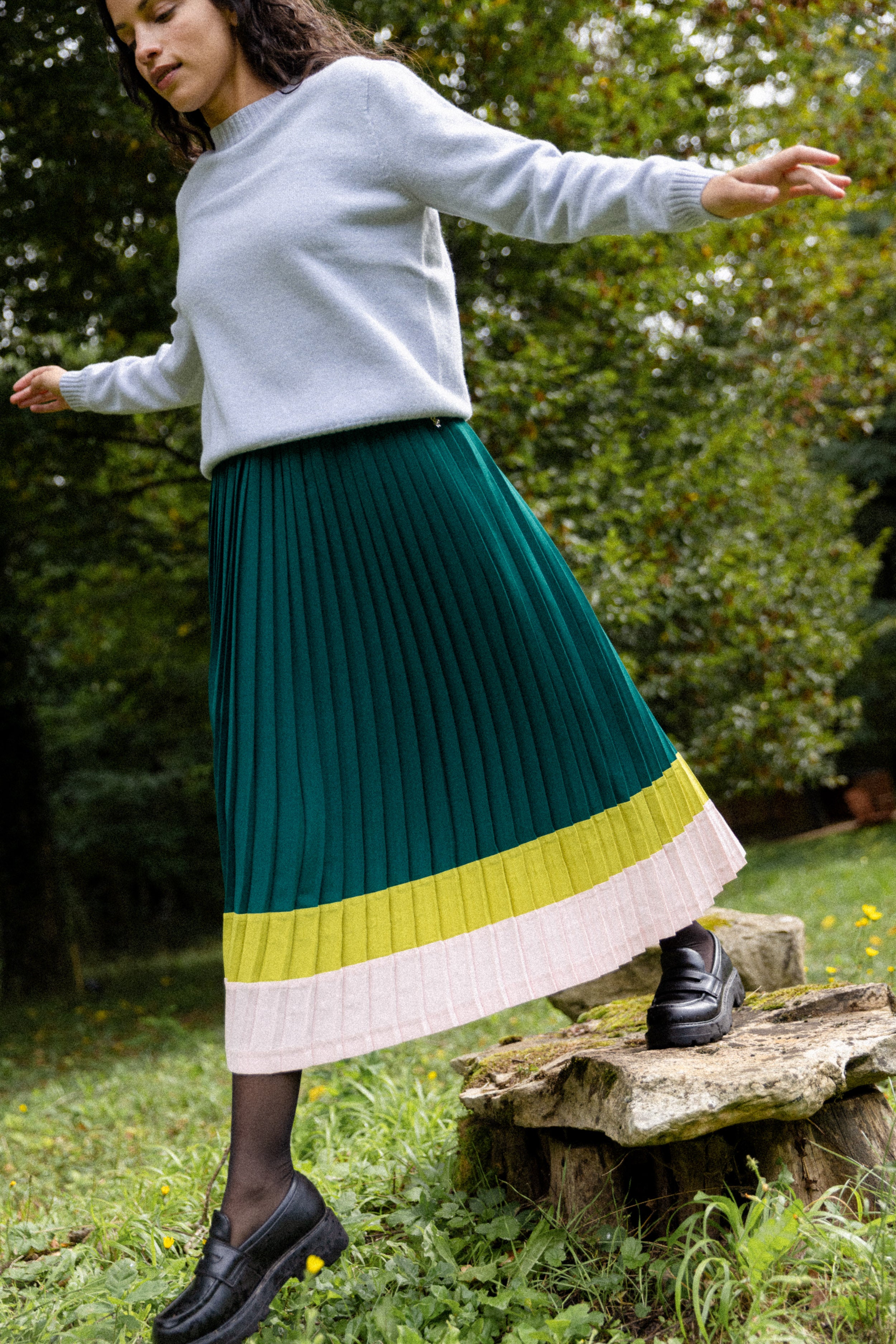 Jupe plissée midi color block Anna