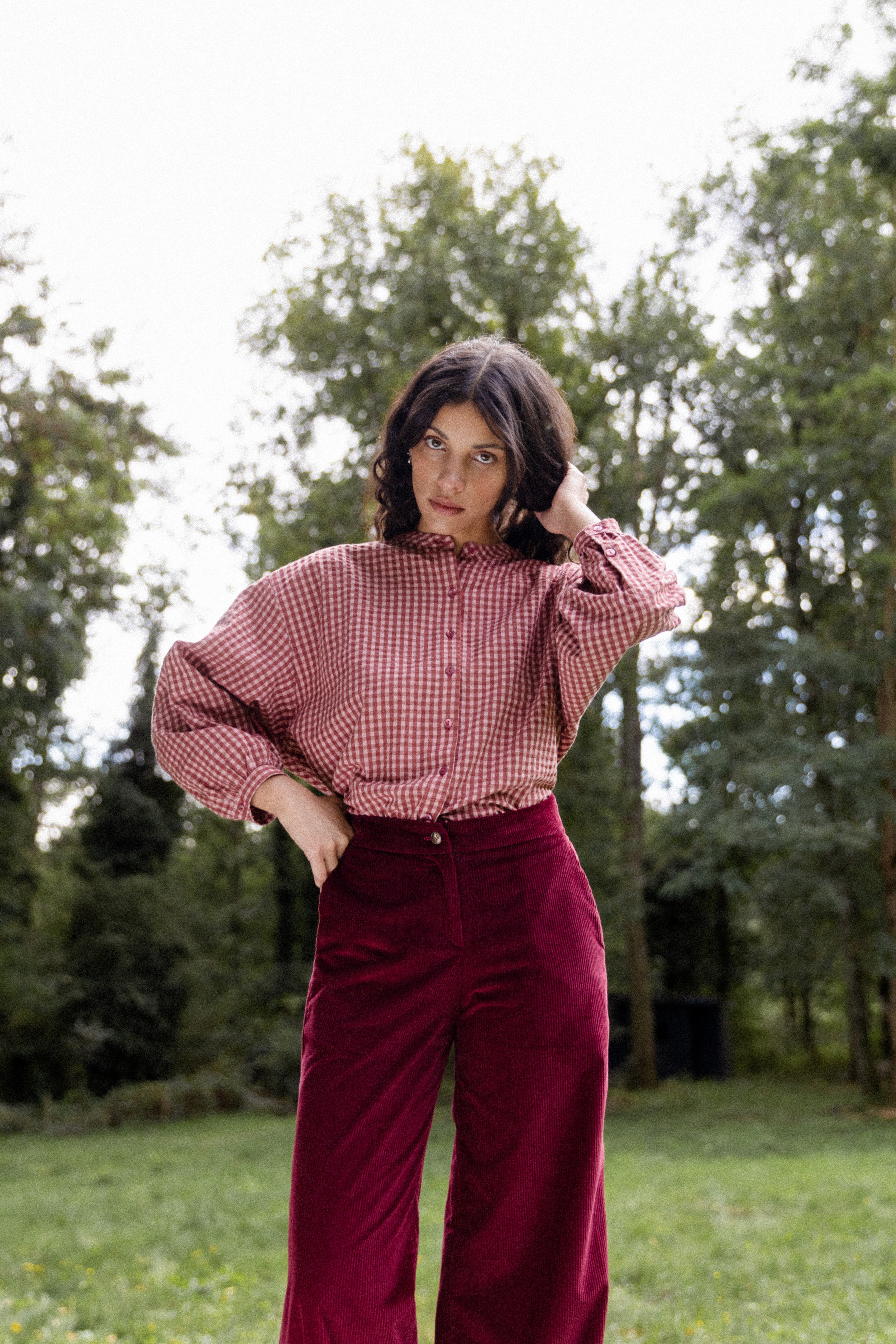 Pantalon ample Velours Bordeaux