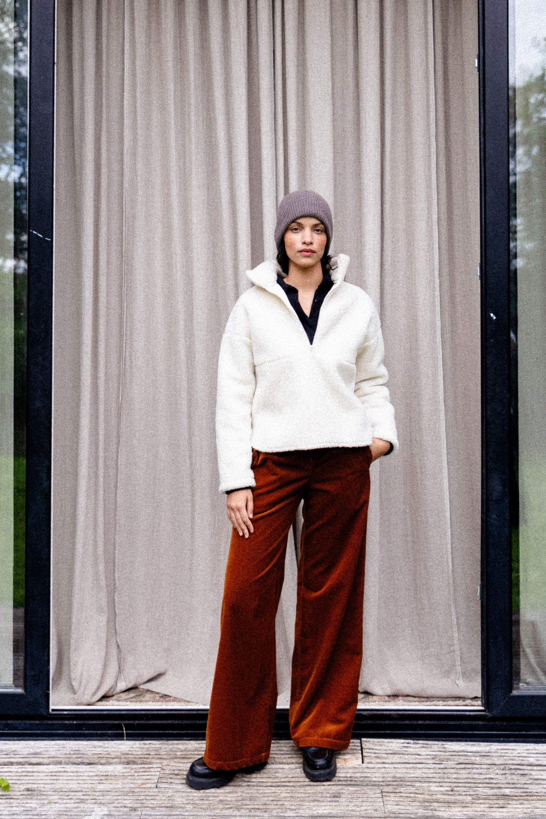 Pantalon ample velours toffee