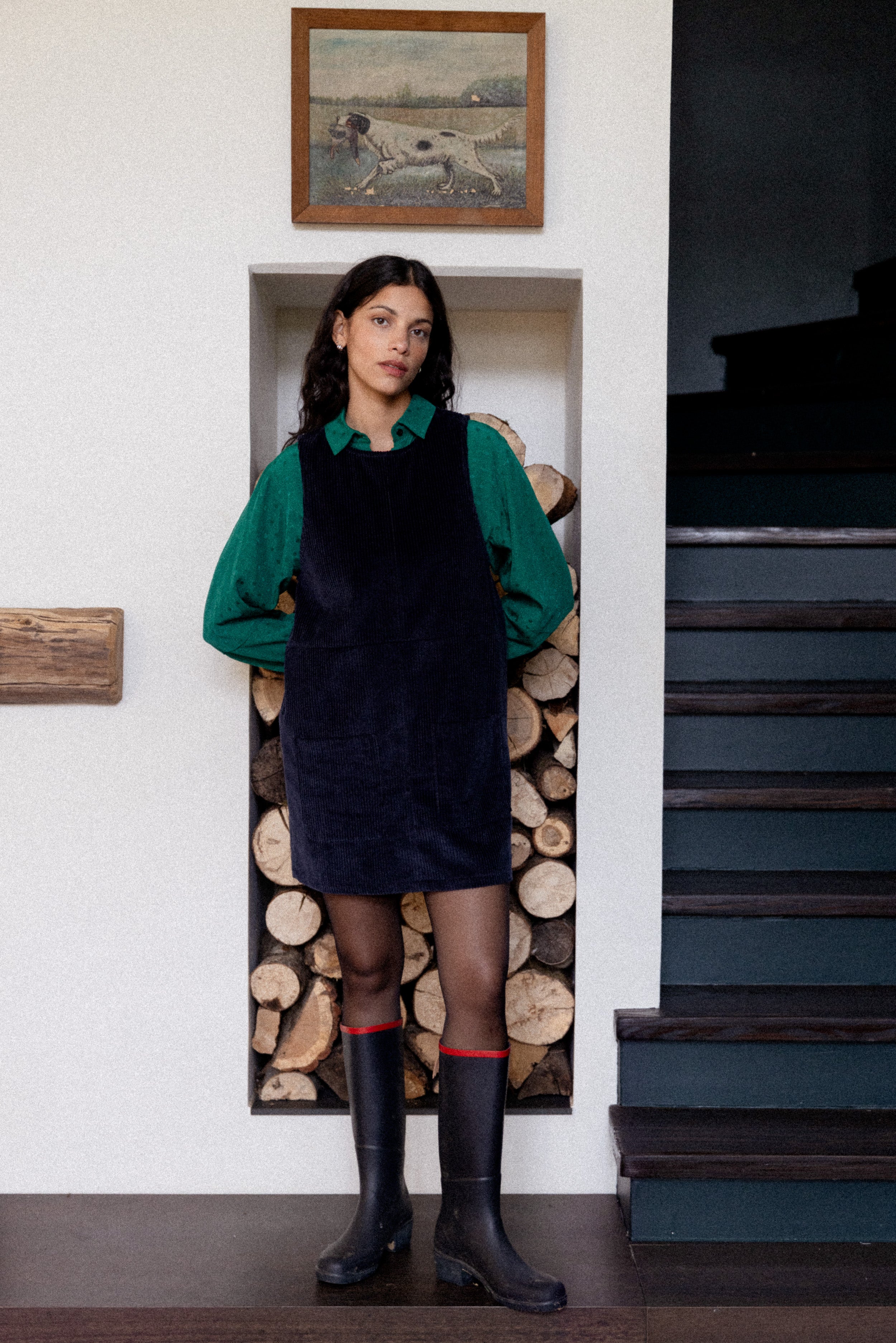 Robe courte sans manches velours marine