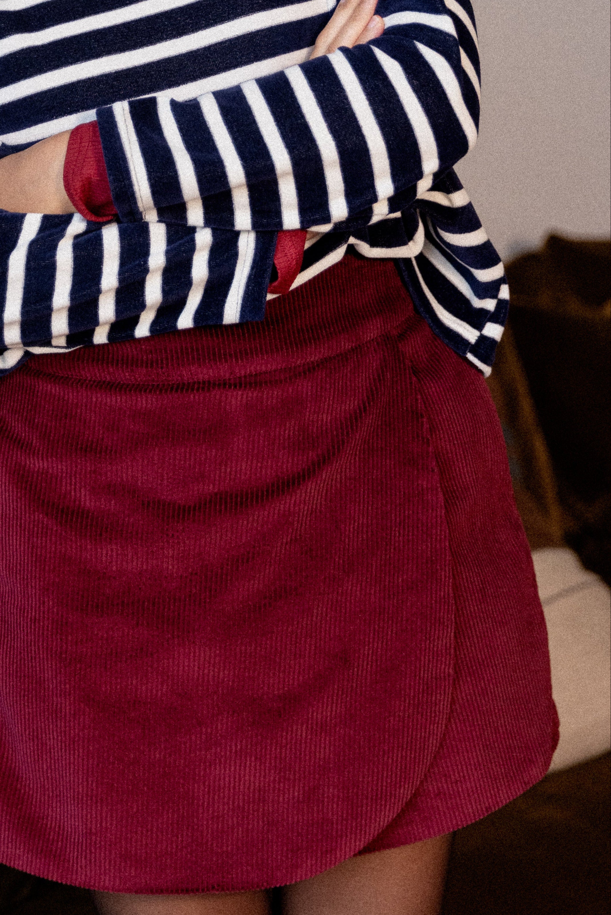 Jupe short velours bordeaux