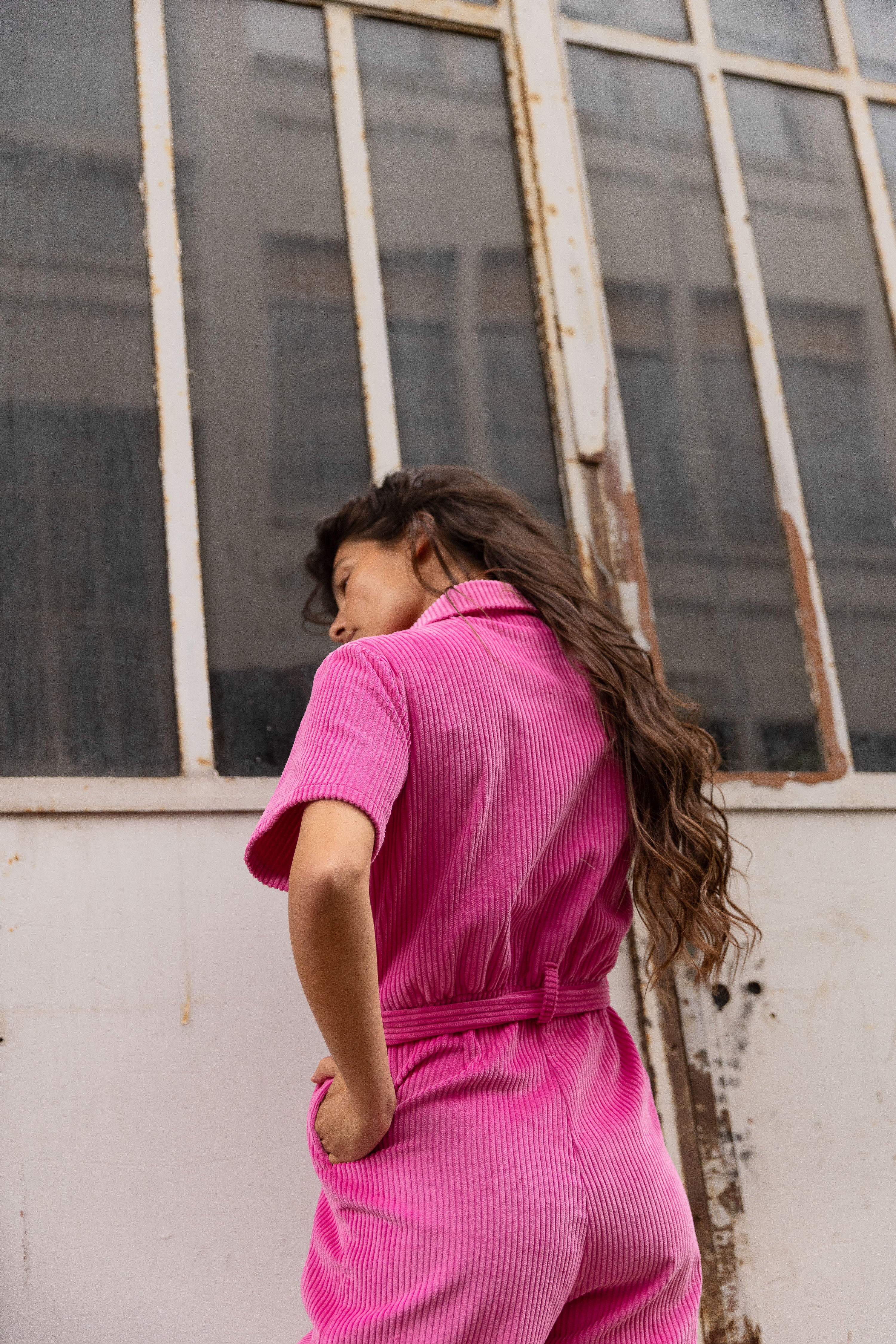 Combinaison velours rose