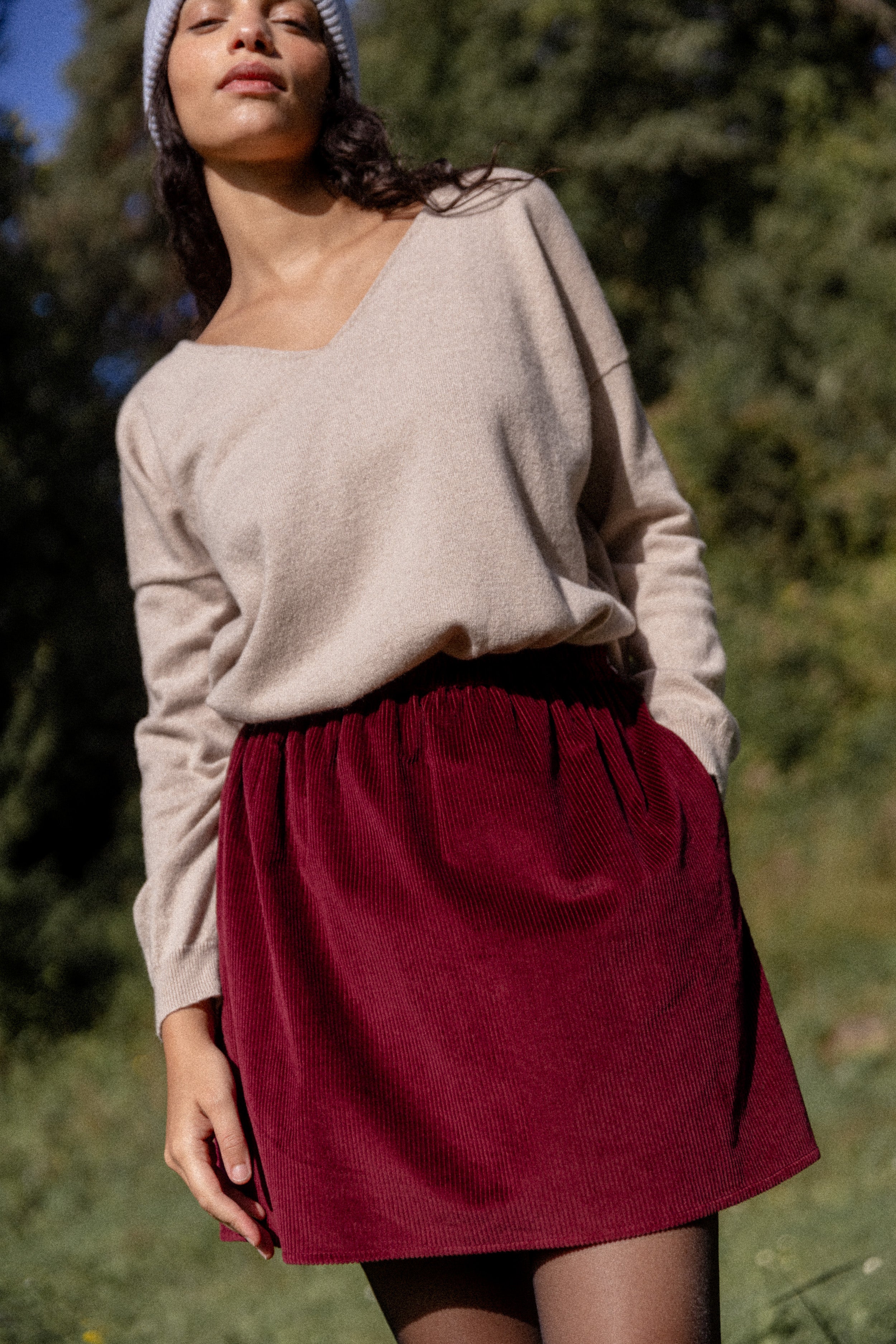 Petite à poches Velours Bordeaux