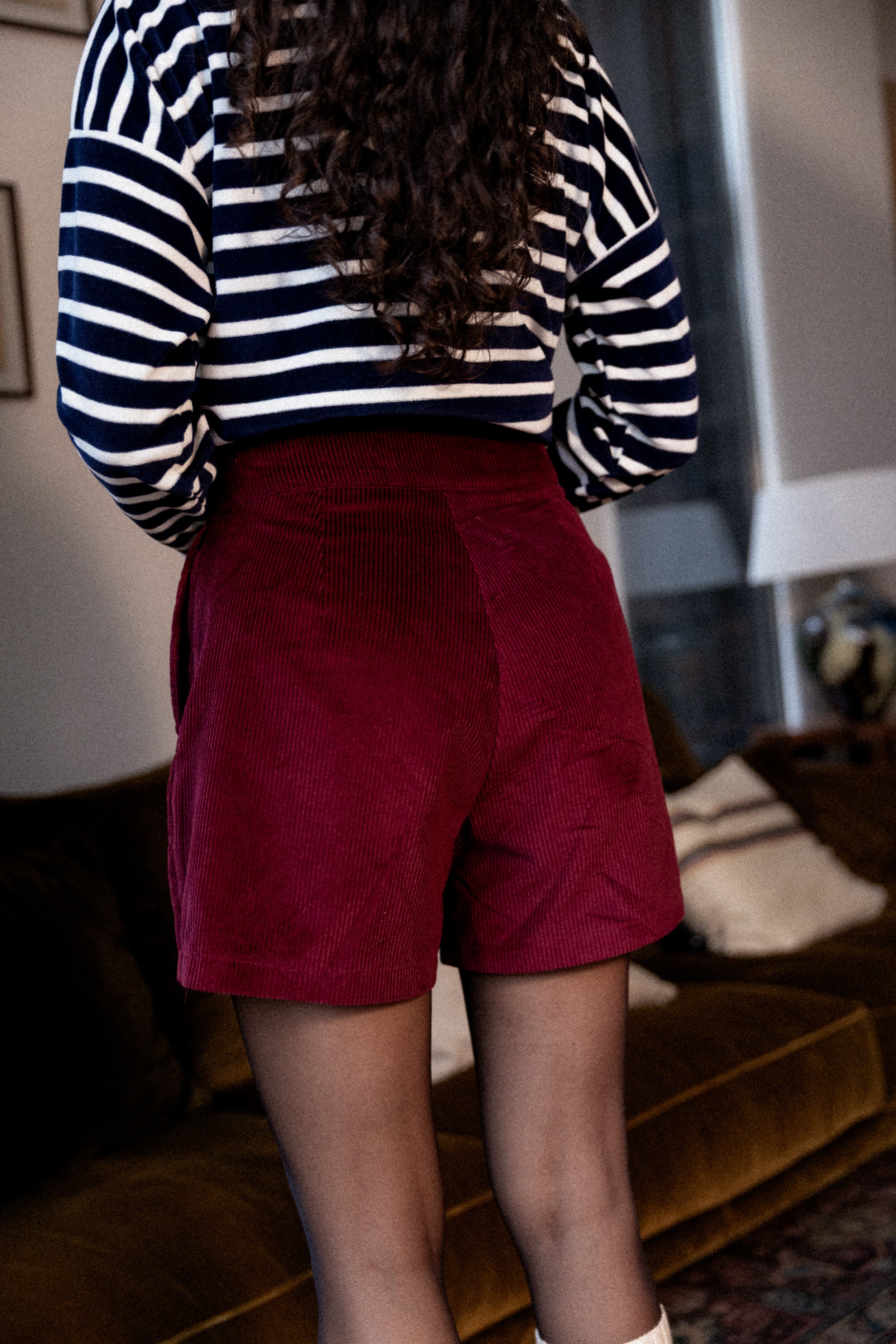 Jupe short velours bordeaux