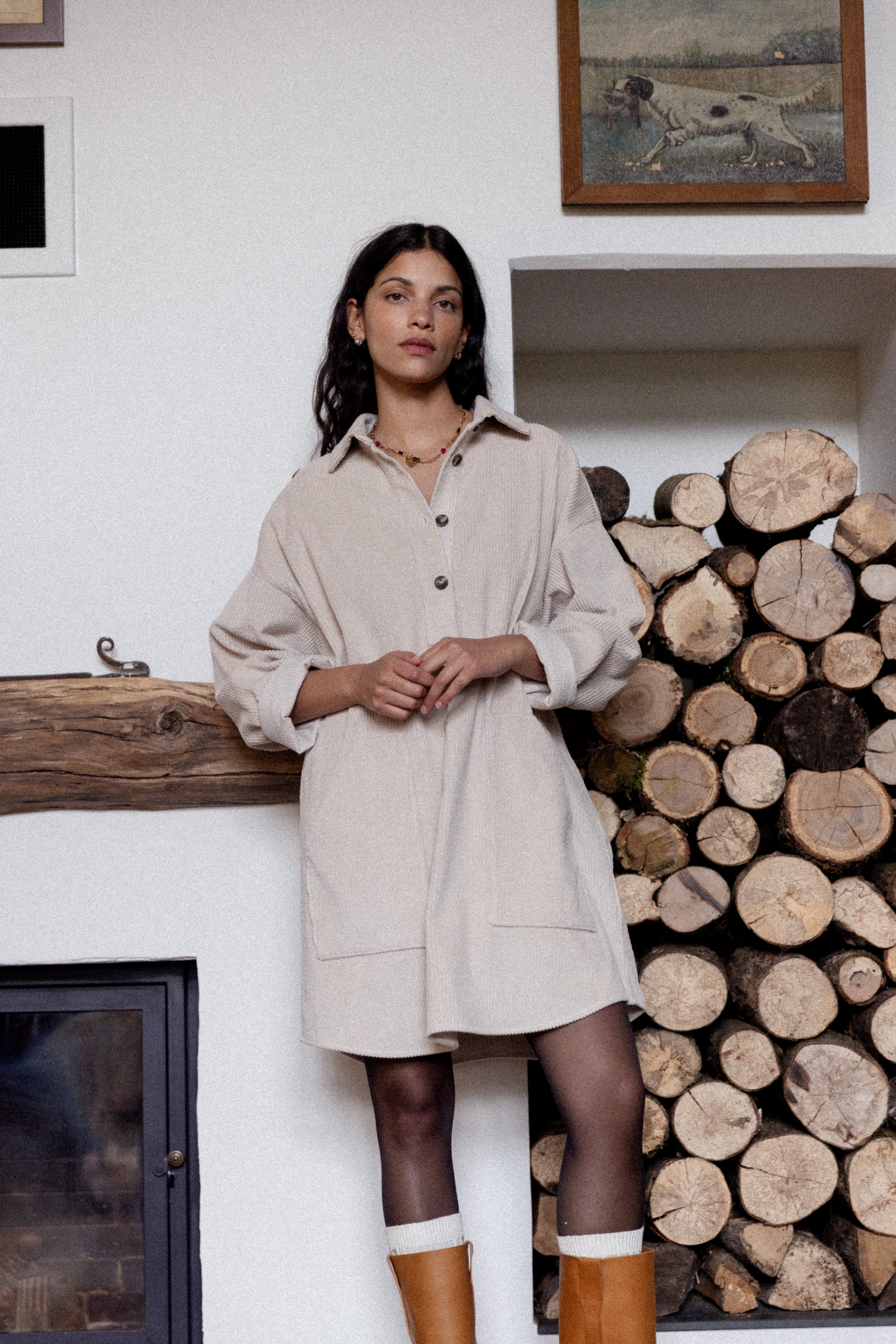 Robe Vareuse velours crème
