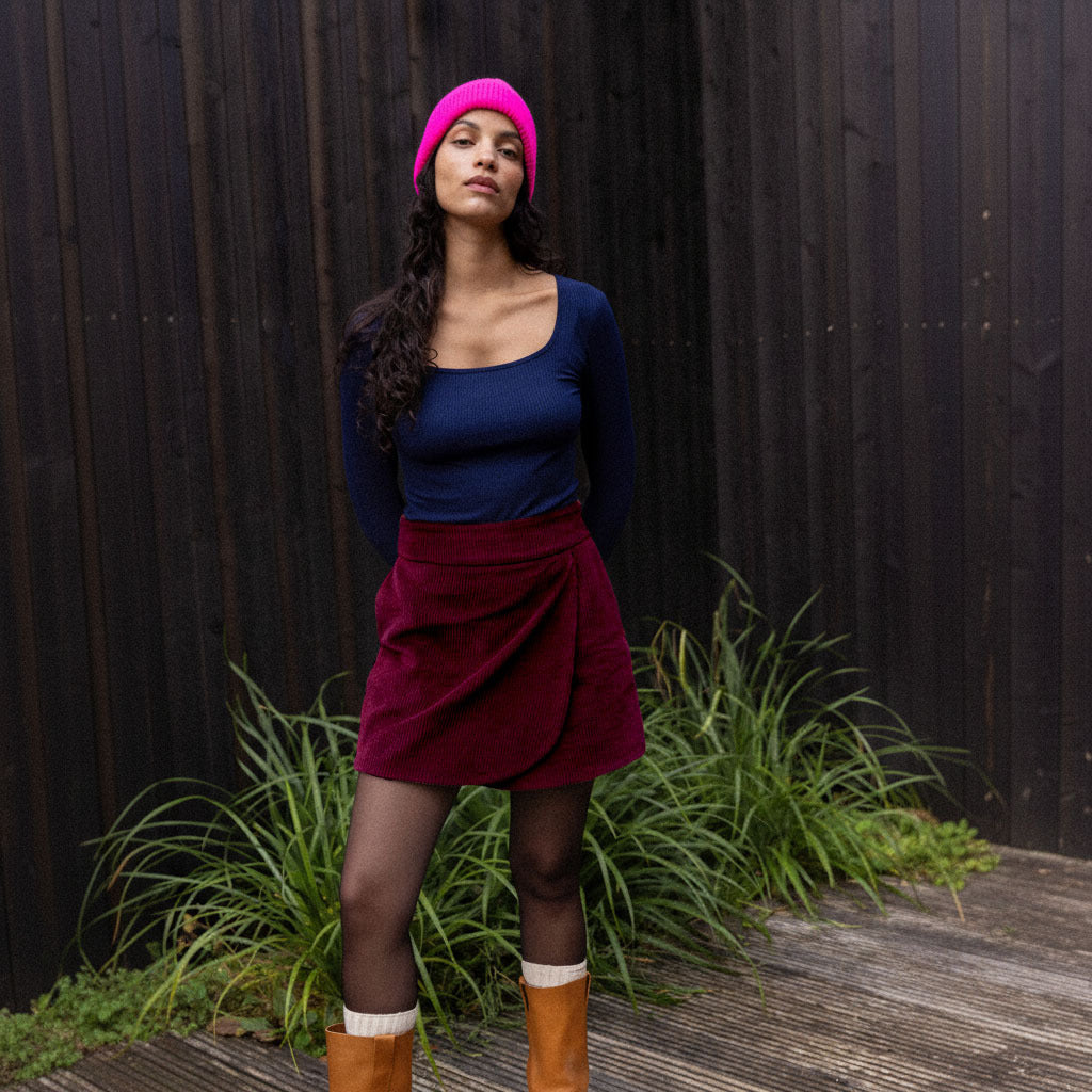 Jupe short velours bordeaux