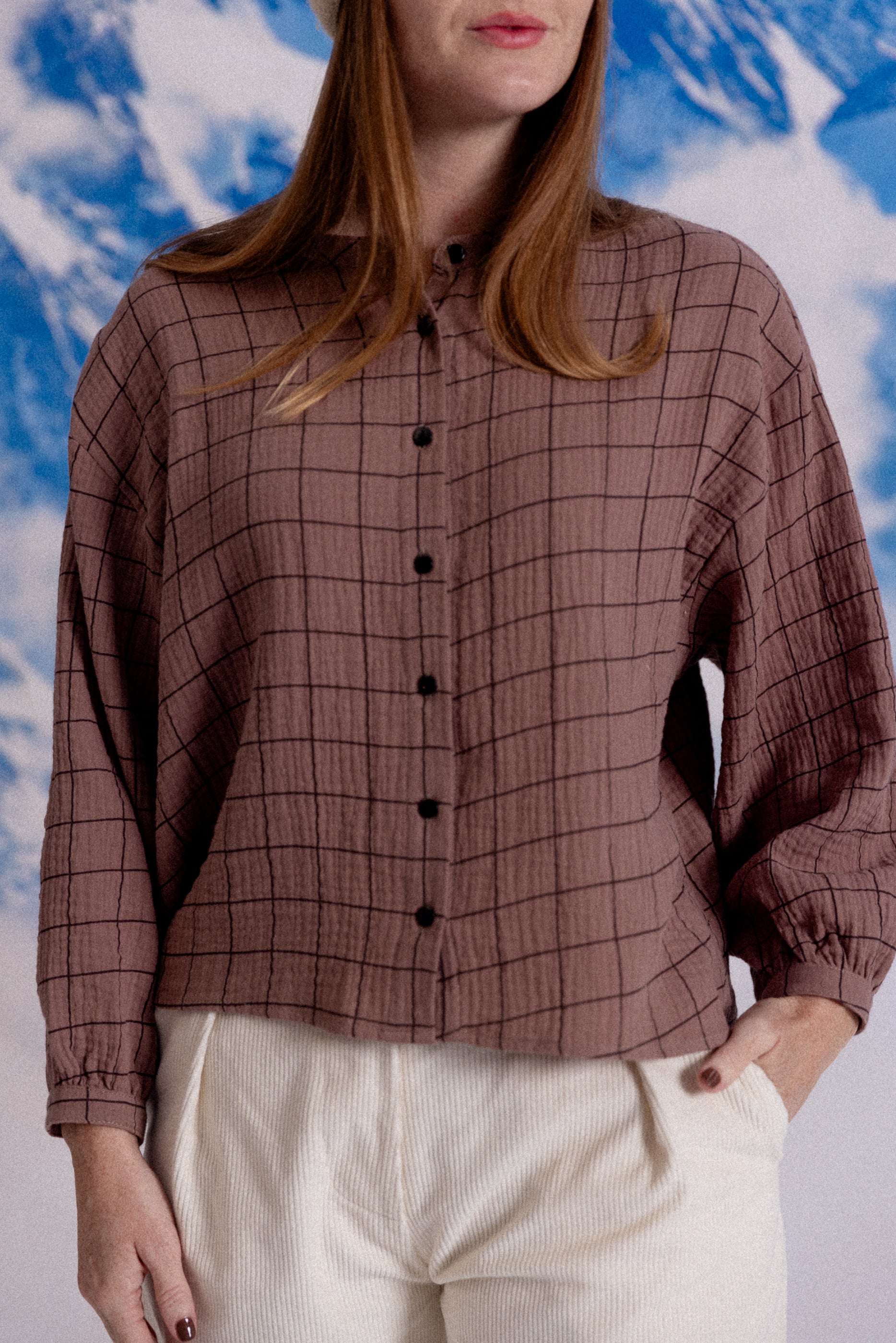 Blouse col mao Chestnut