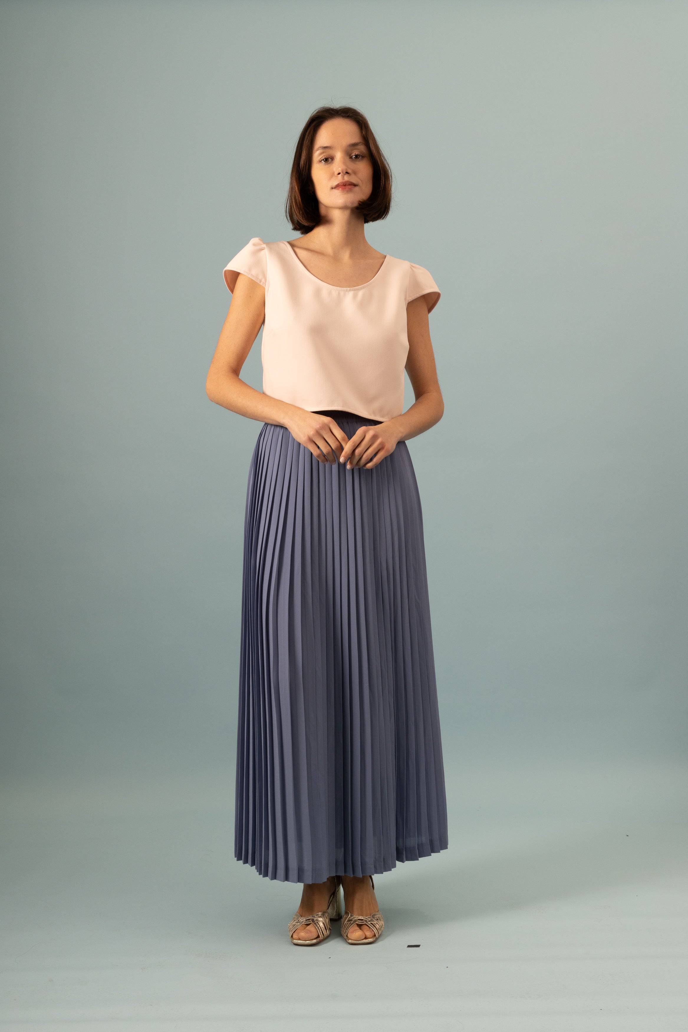 Jupe plissée longue fendue orage