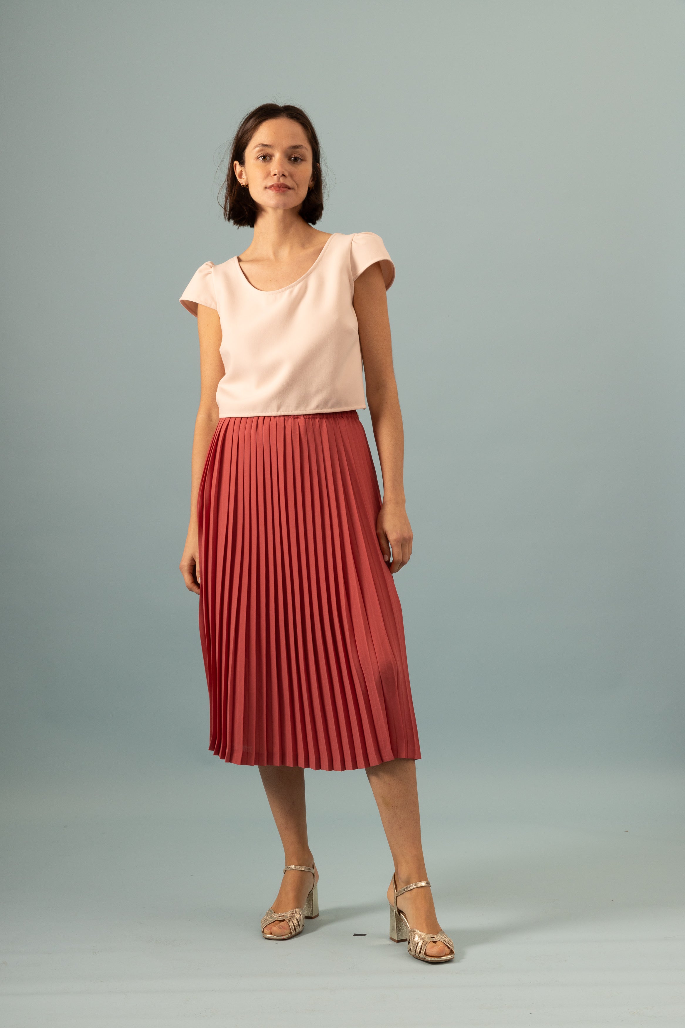 Jupe plissée midi bois de rose