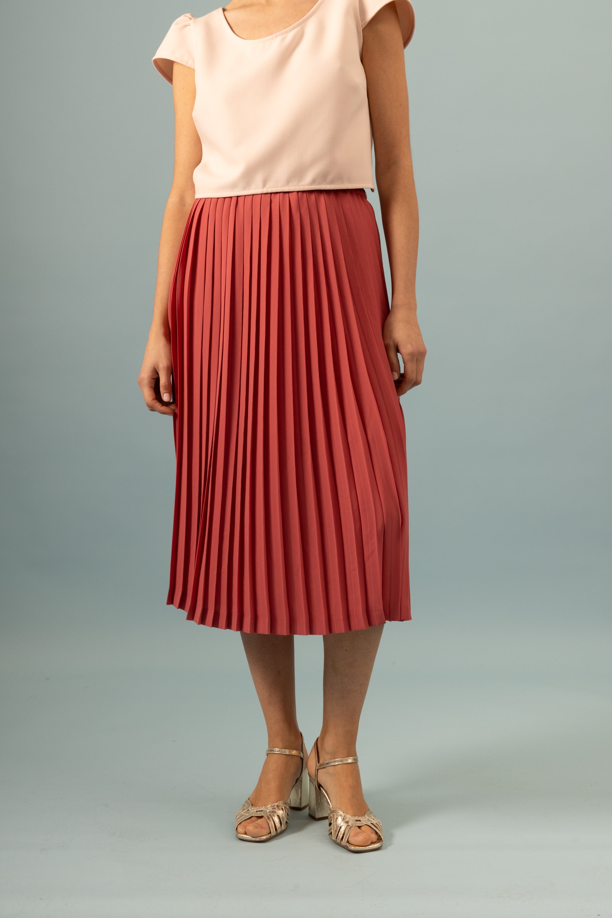 Jupe plissée midi bois de rose