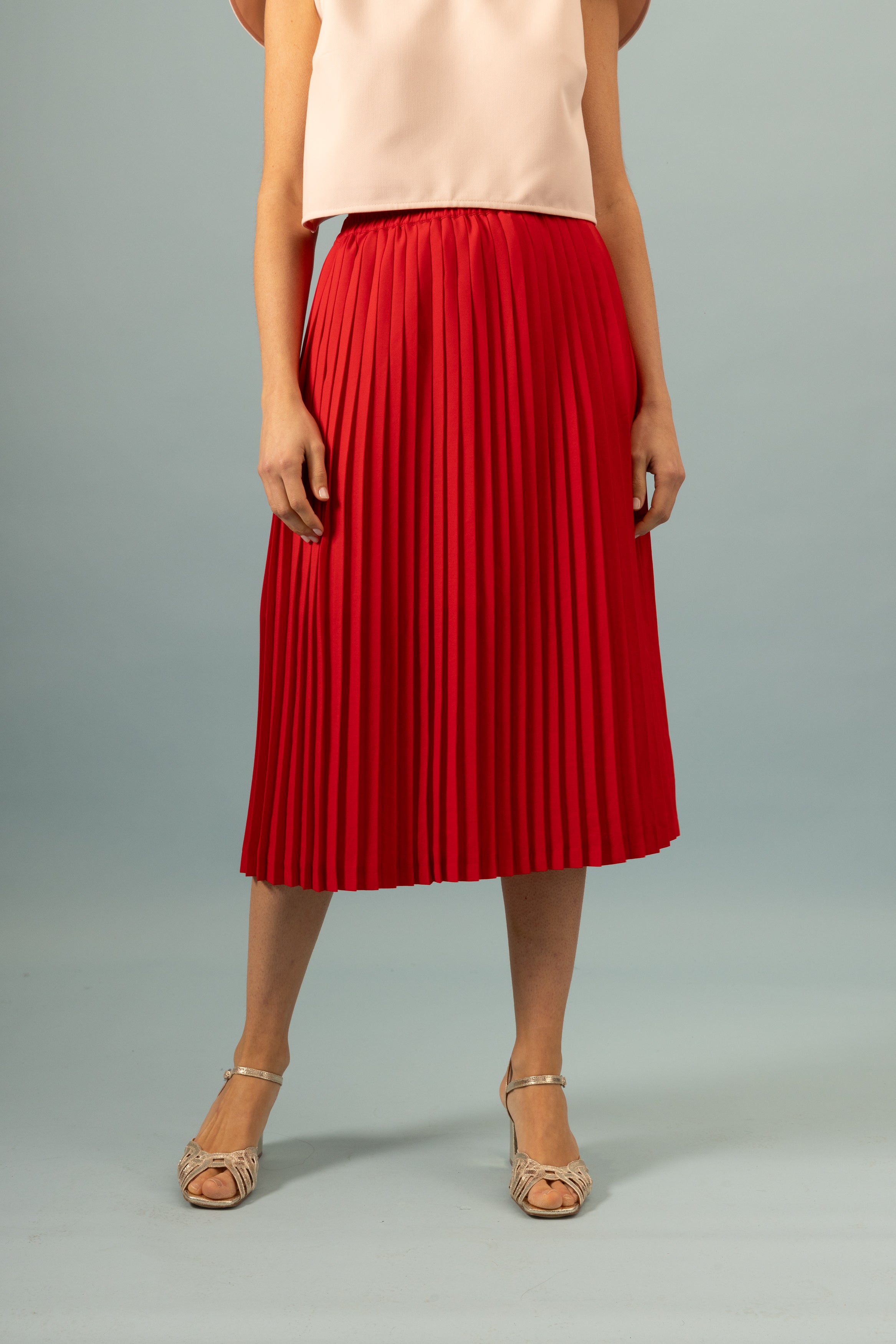 Jupe plissée midi coquelicot