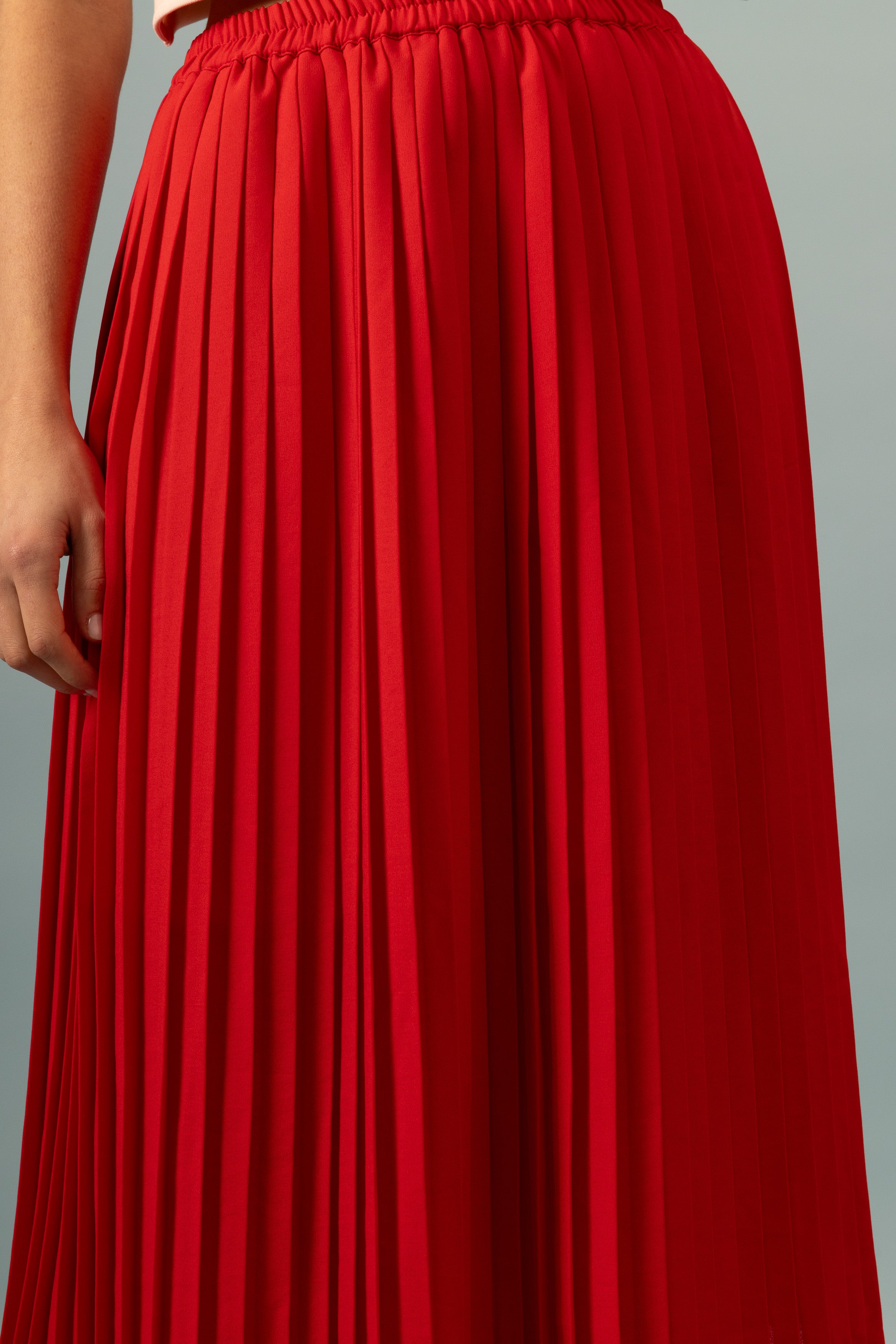 Jupe plissée midi coquelicot