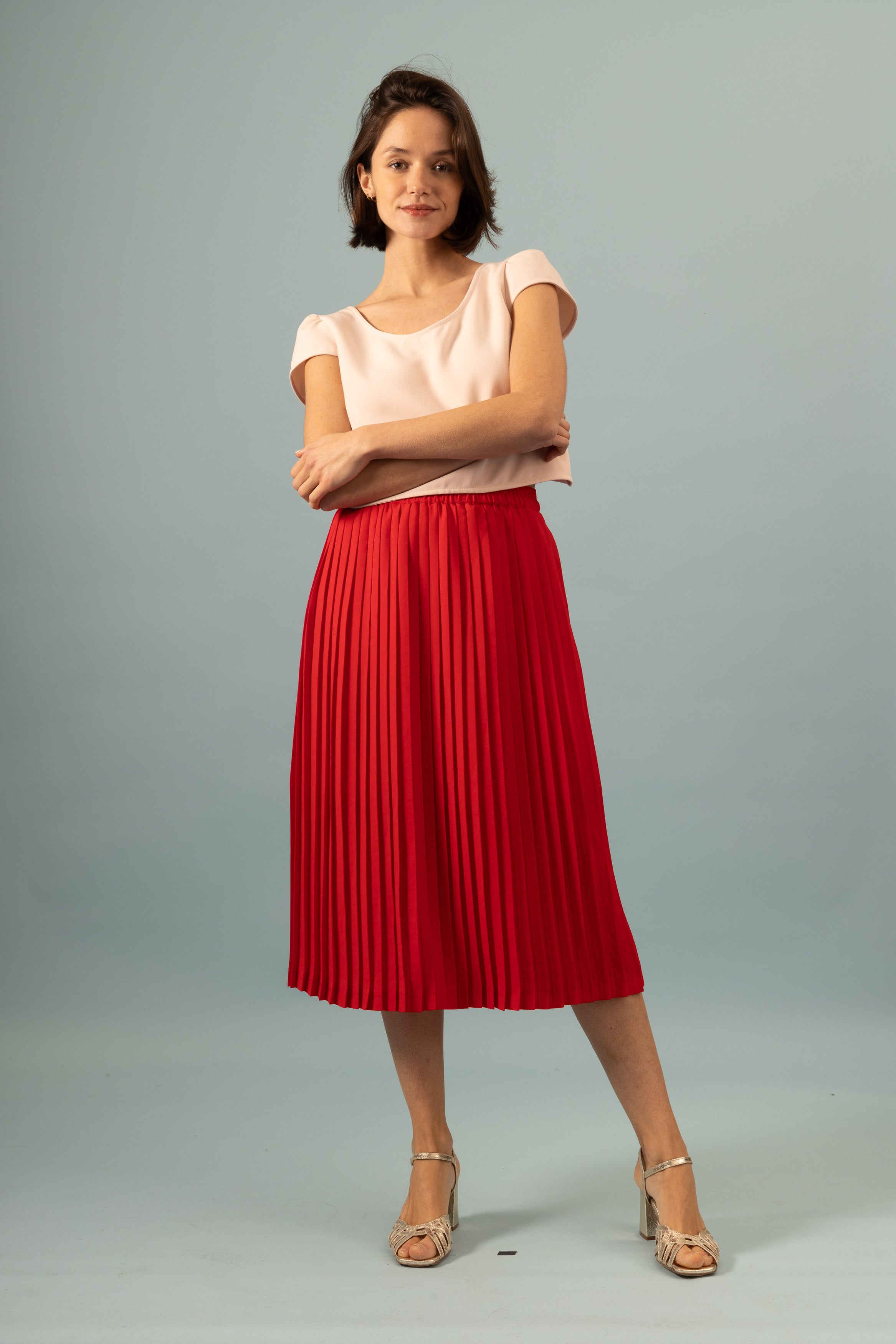 Jupe plissée midi coquelicot