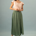 Jupe plissée longue fendue tilleul
