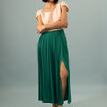 Jupe plissée longue fendue absinthe