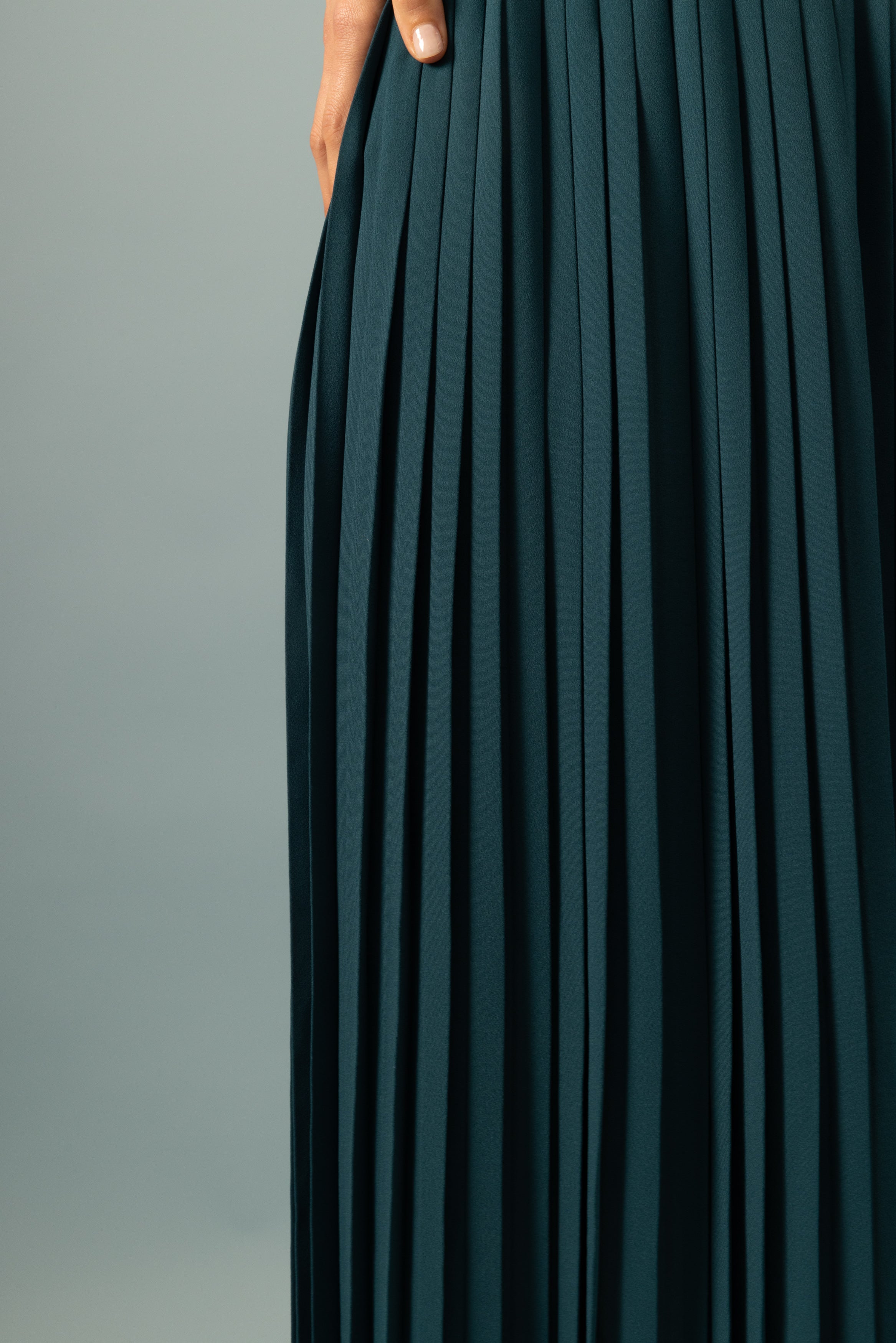 Jupe plissée midi bleu canard