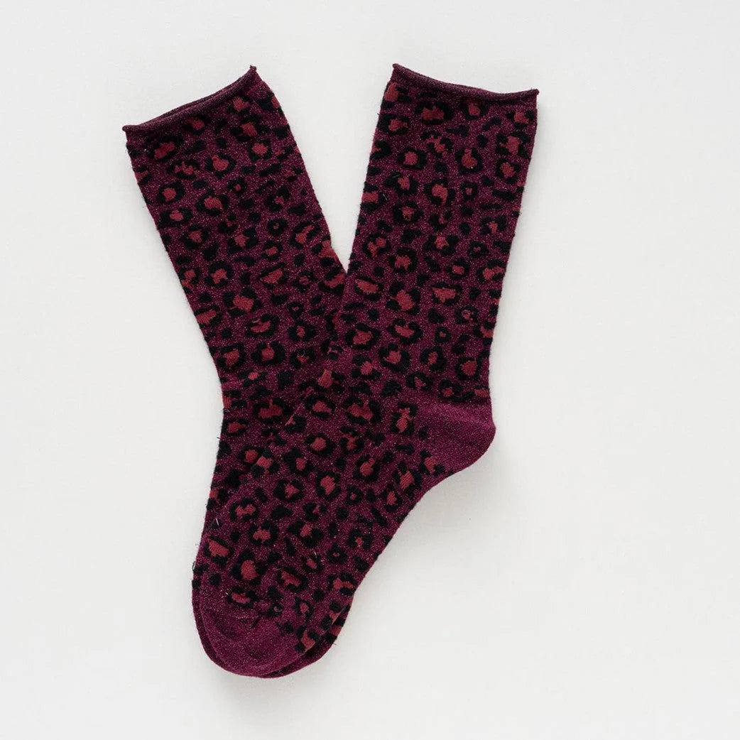 Chaussettes en Lurex à paillettes | Léopard bordeaux