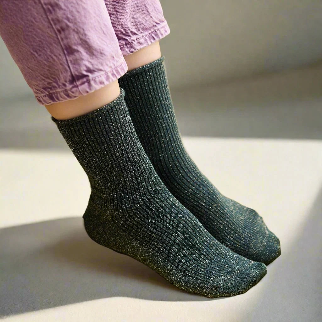 Chaussettes en Lurex à paillettes | Vertes