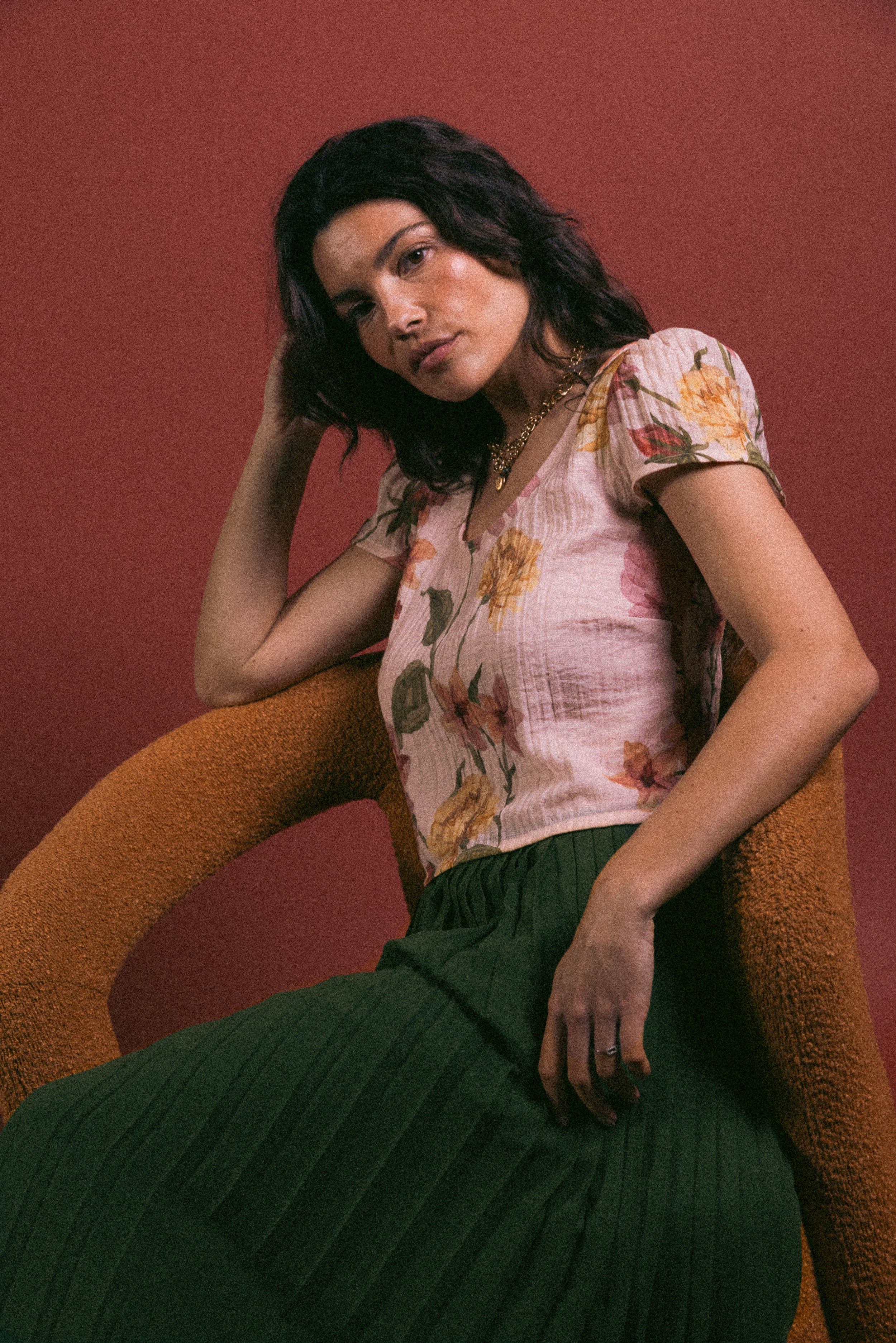 Jupe plissée midi Olive