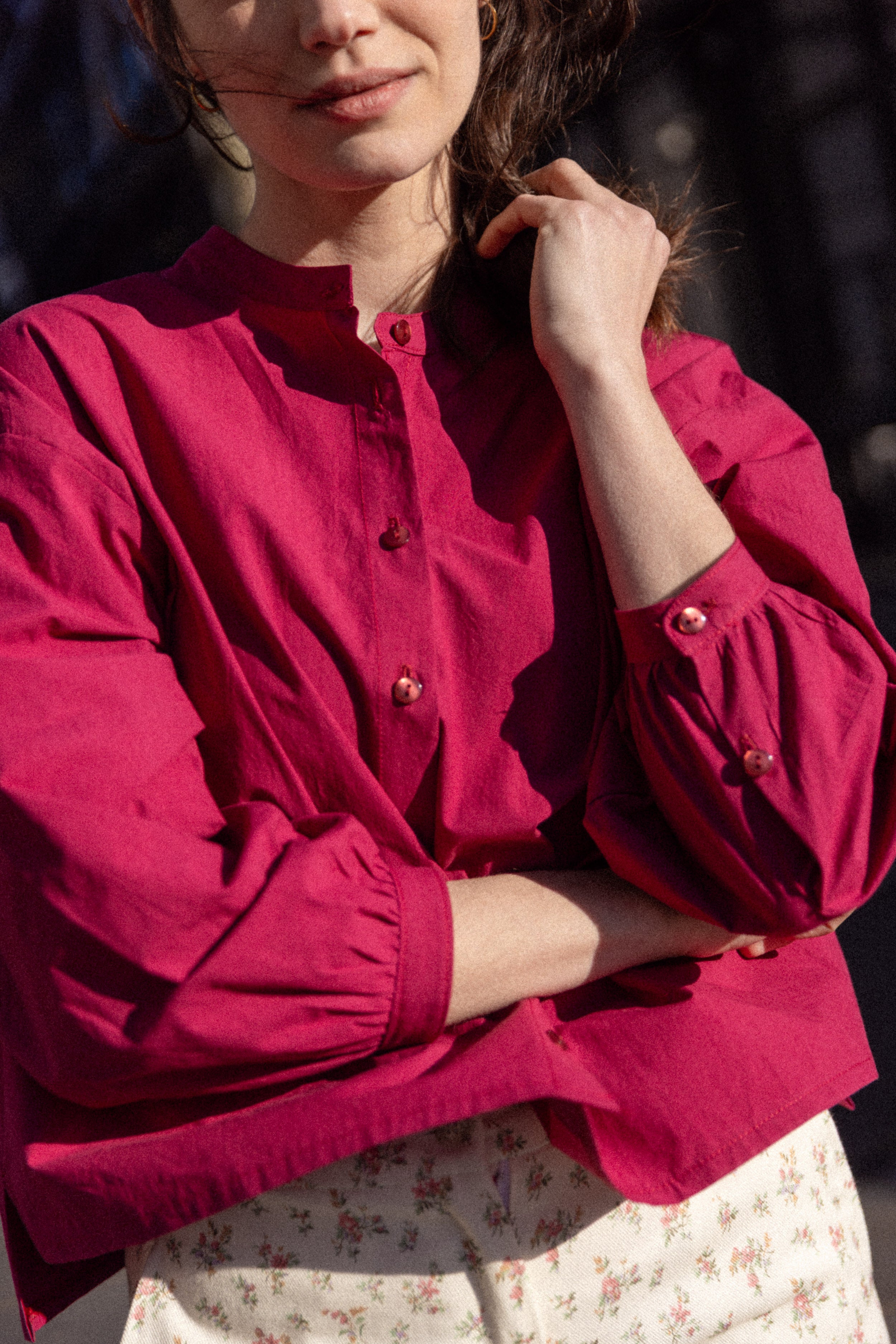 Blouse col mao Cassis