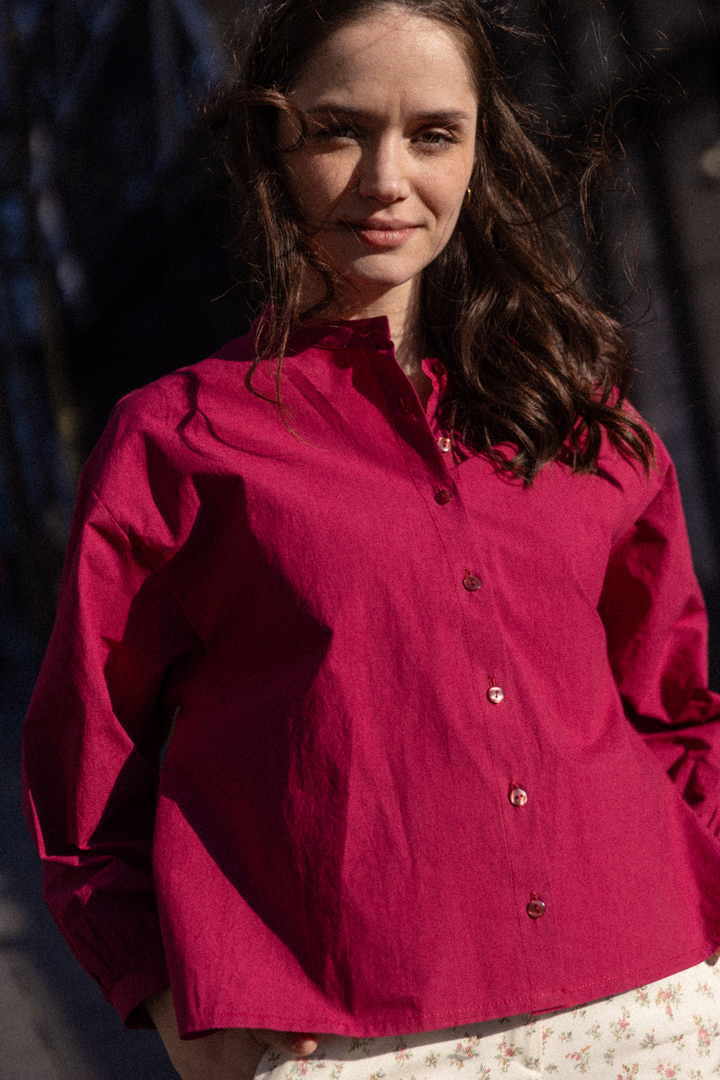 Blouse col mao Cassis