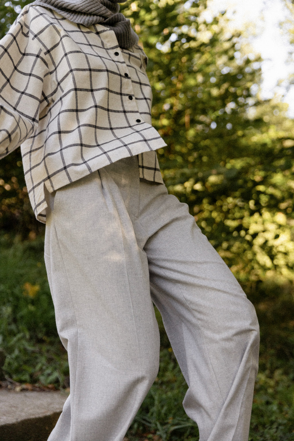 Pantalon à pinces Gris chiné