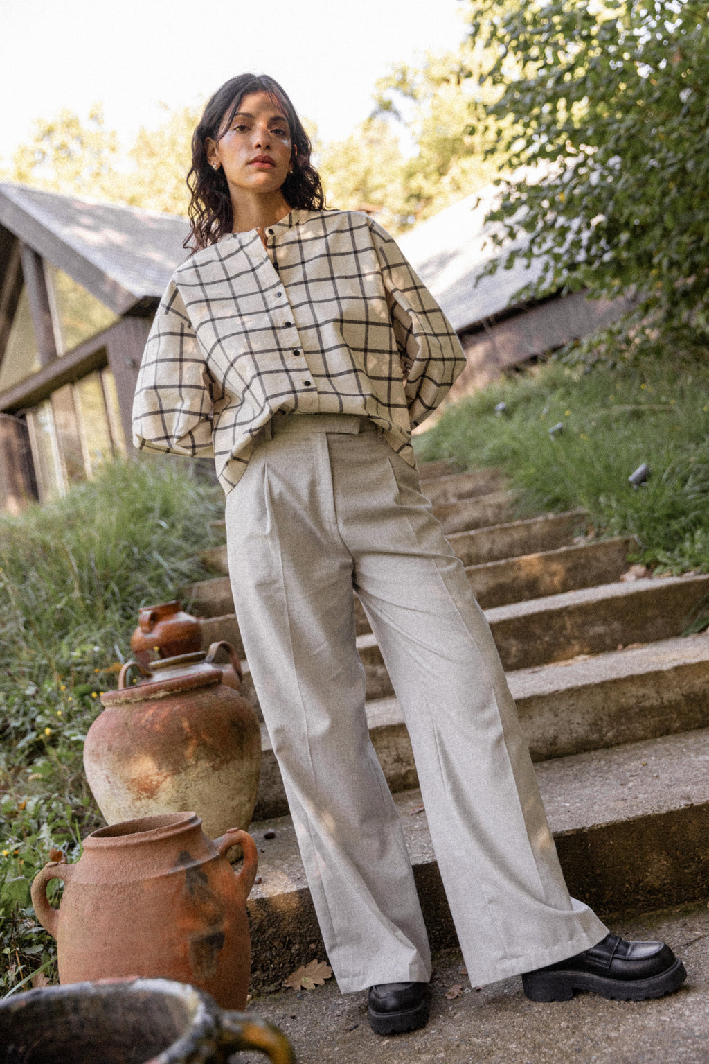 Pantalon à pinces Gris chiné