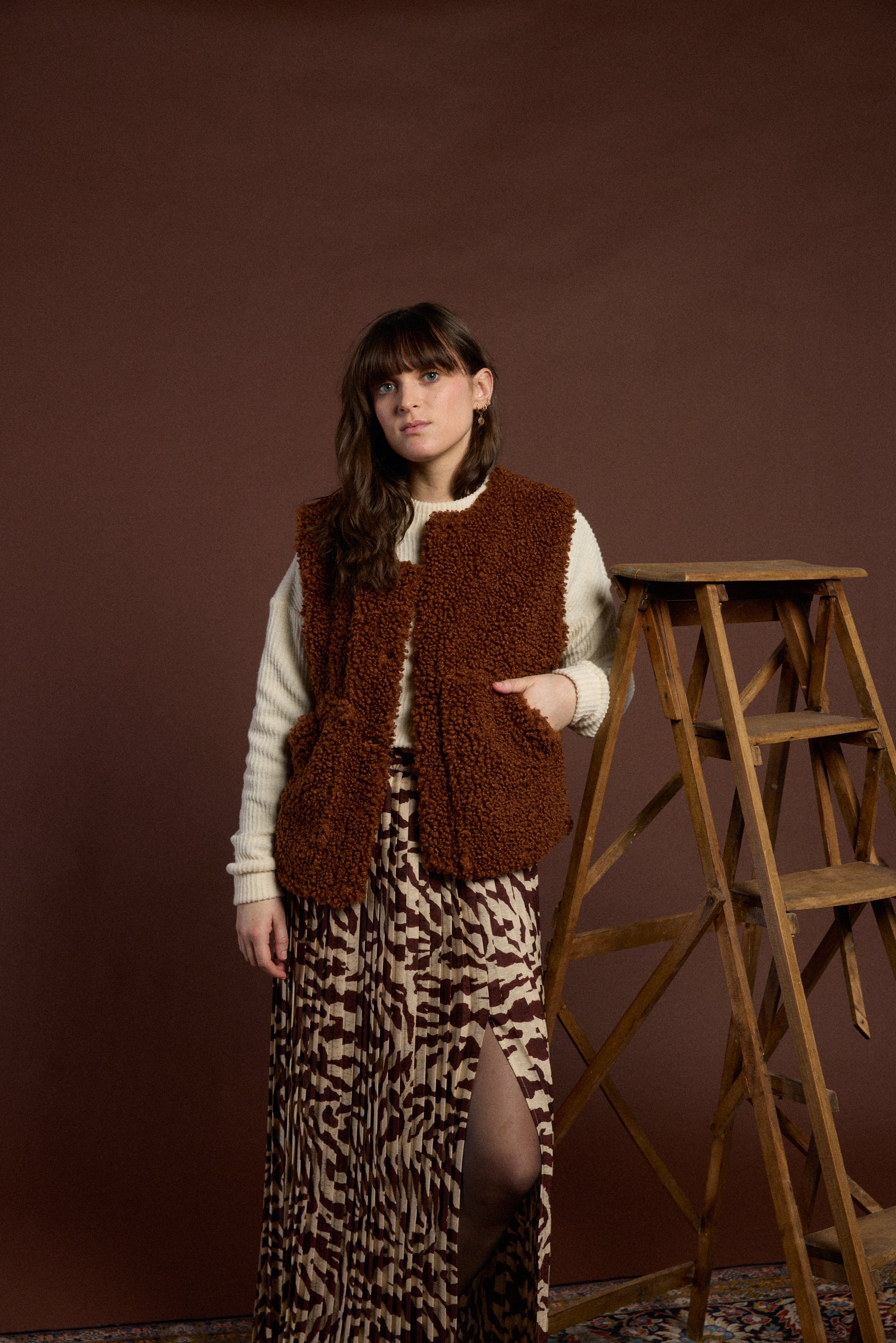 Jupe plissée longue fendue zebra