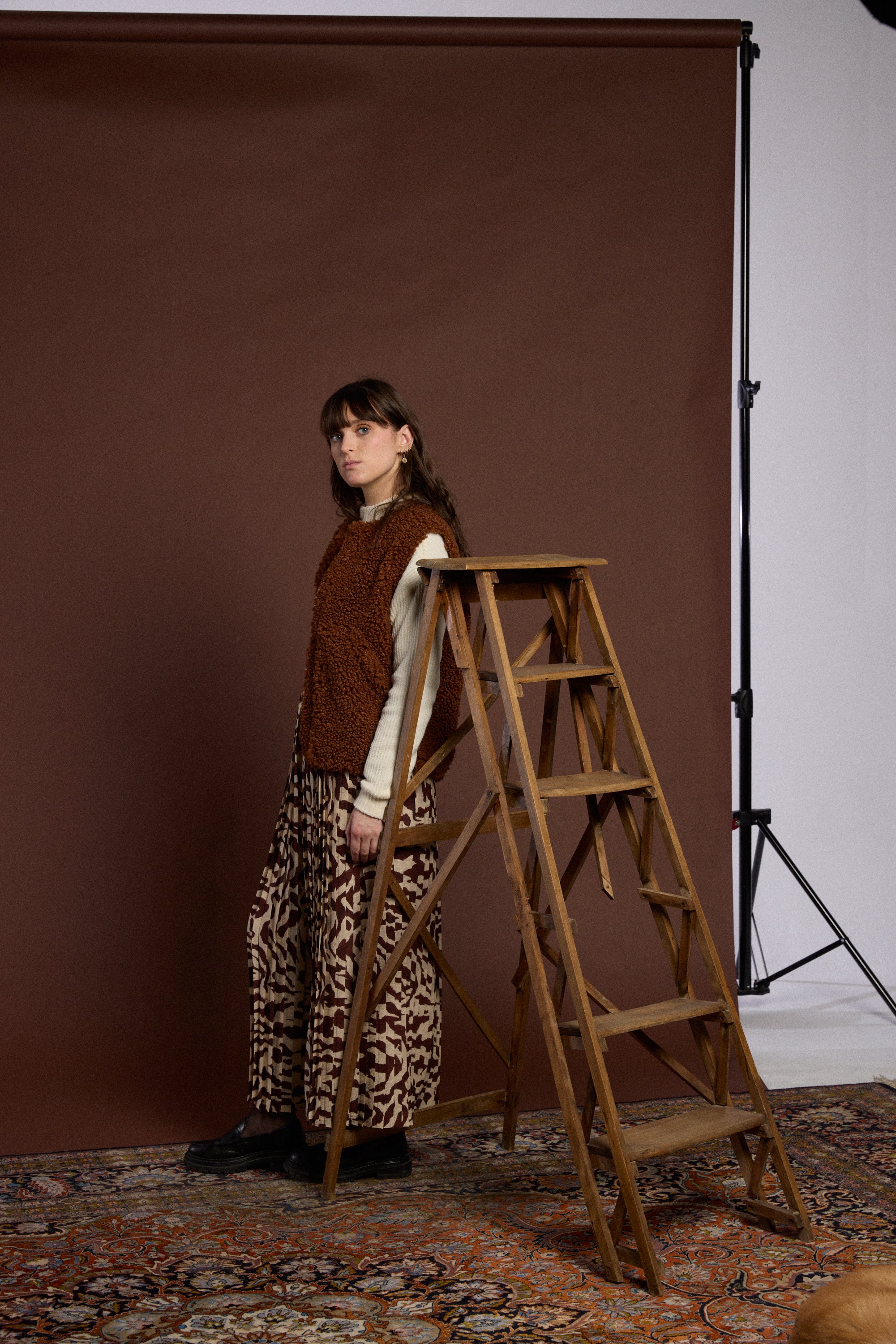 Jupe plissée longue fendue zebra