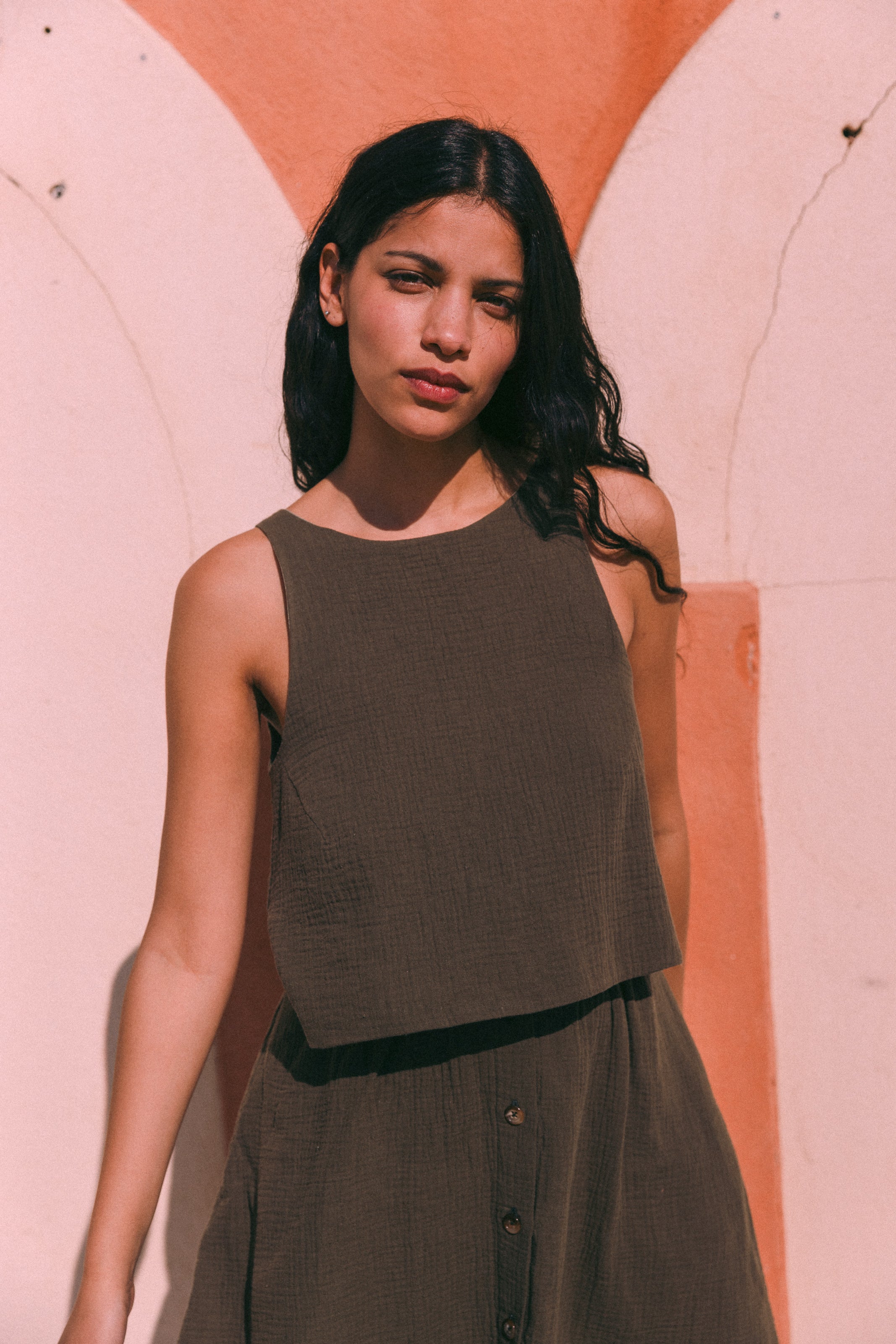 khaki crop top