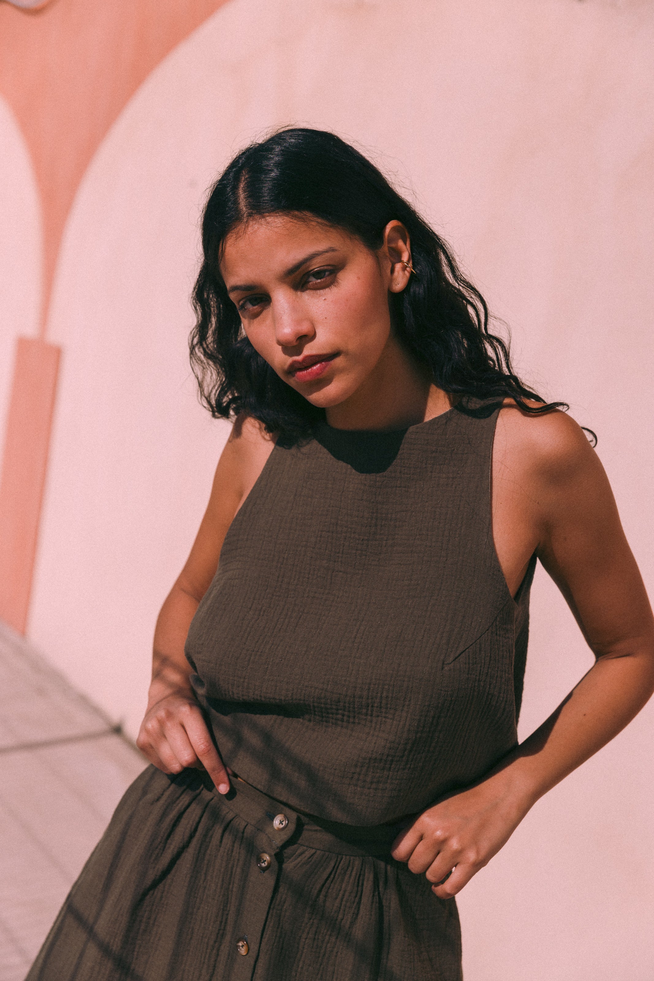 Courte boutonnée kaki