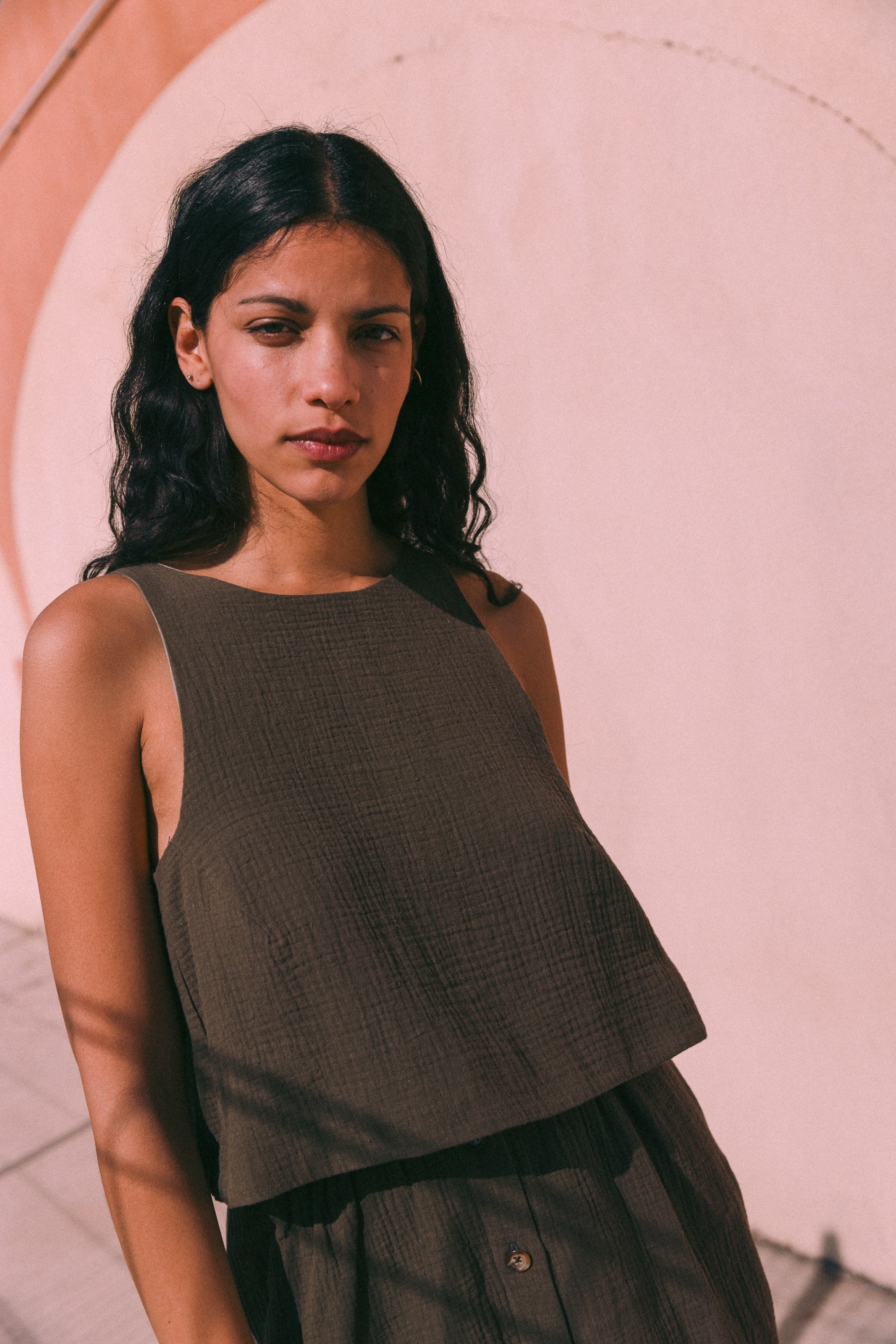 khaki crop top