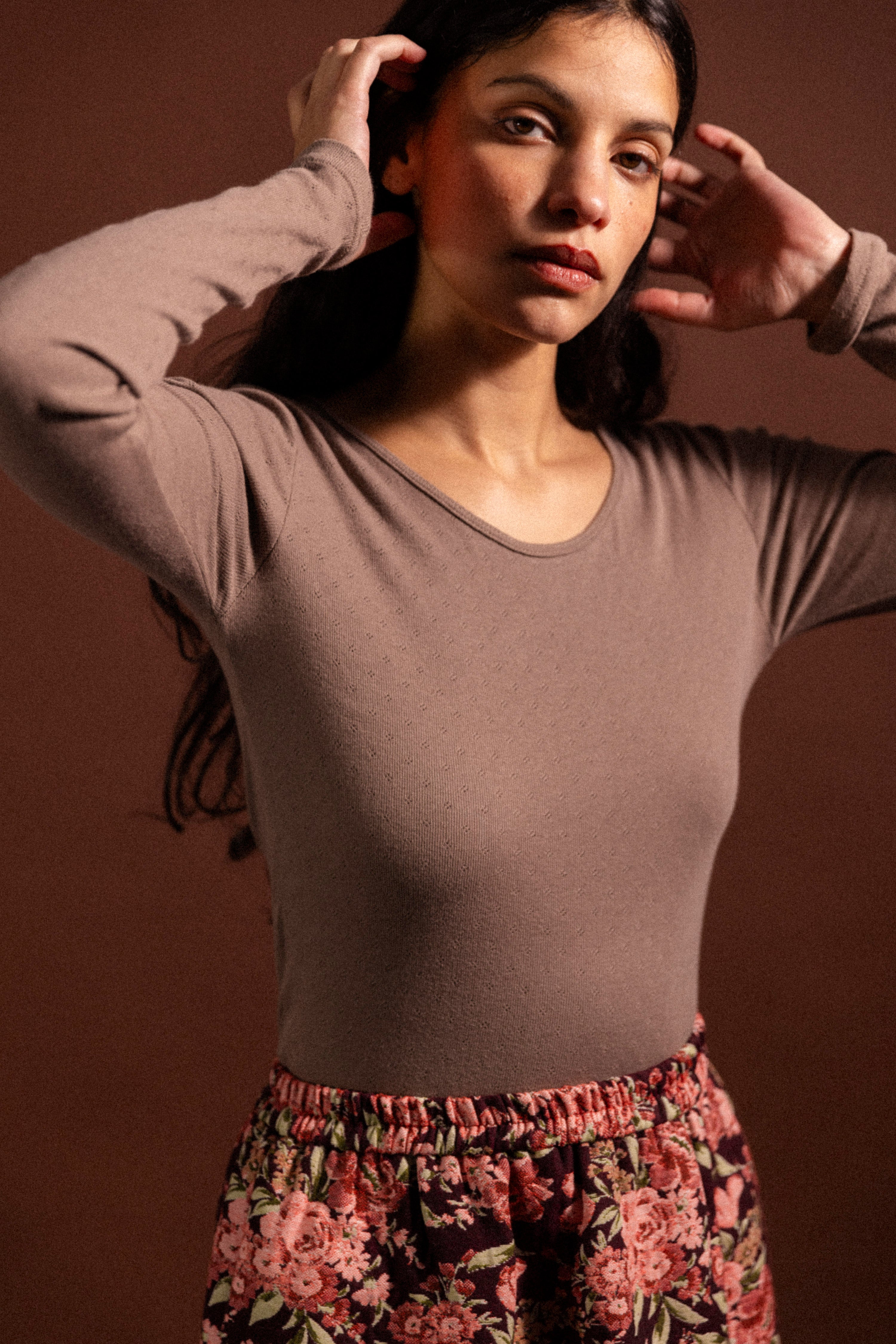 Sous pull col rond ajouré Taupe