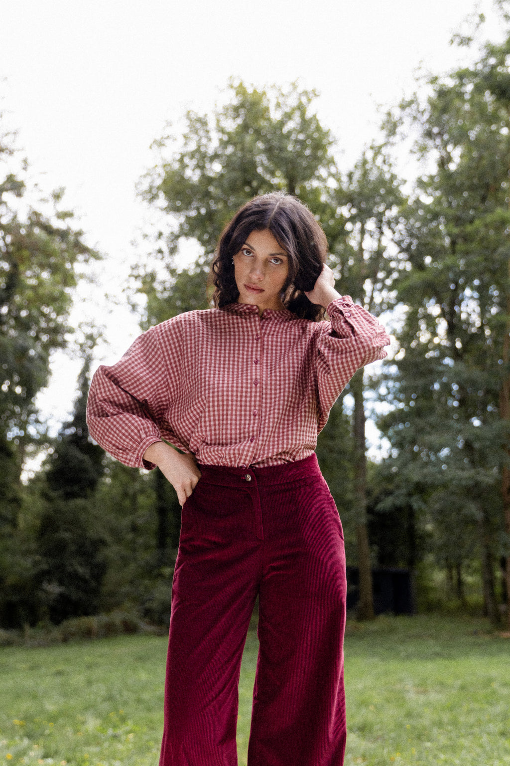 Pantalon ample Velours Bordeaux