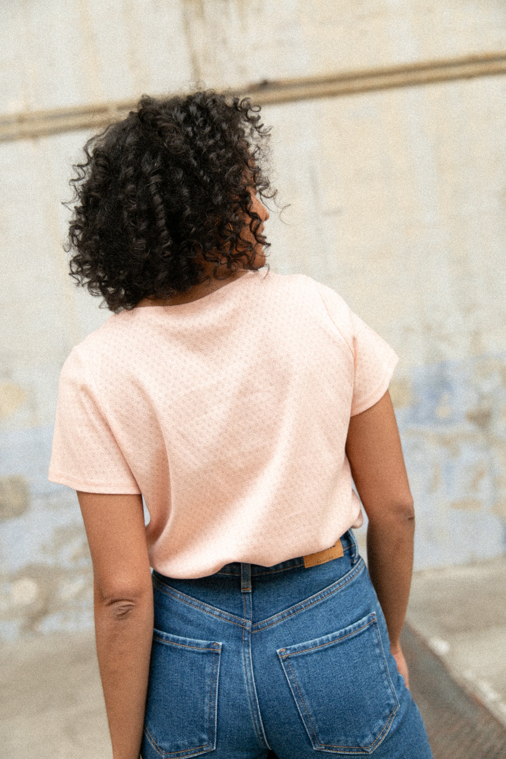 peach openwork tee