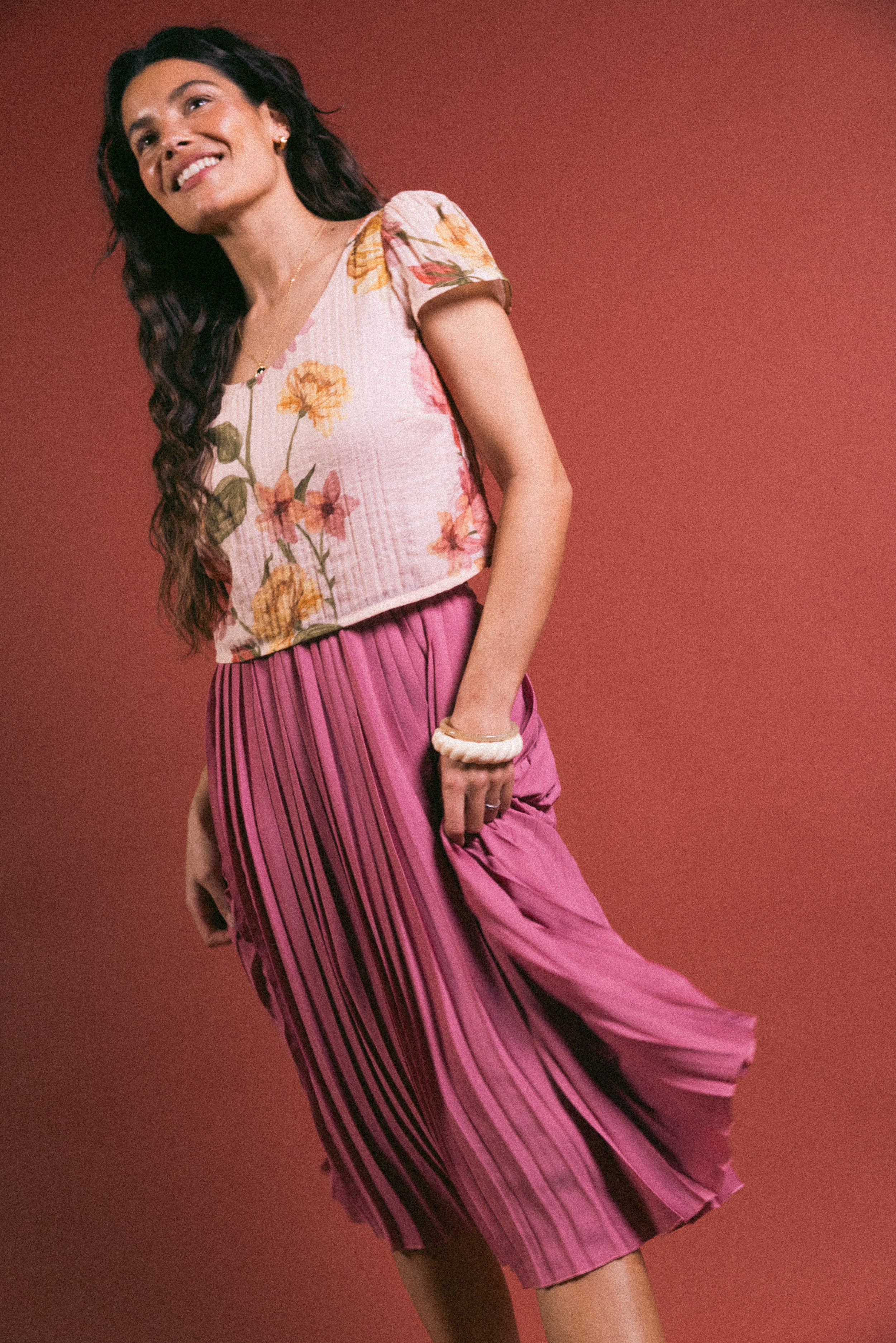 Jupe plissée midi Mauve