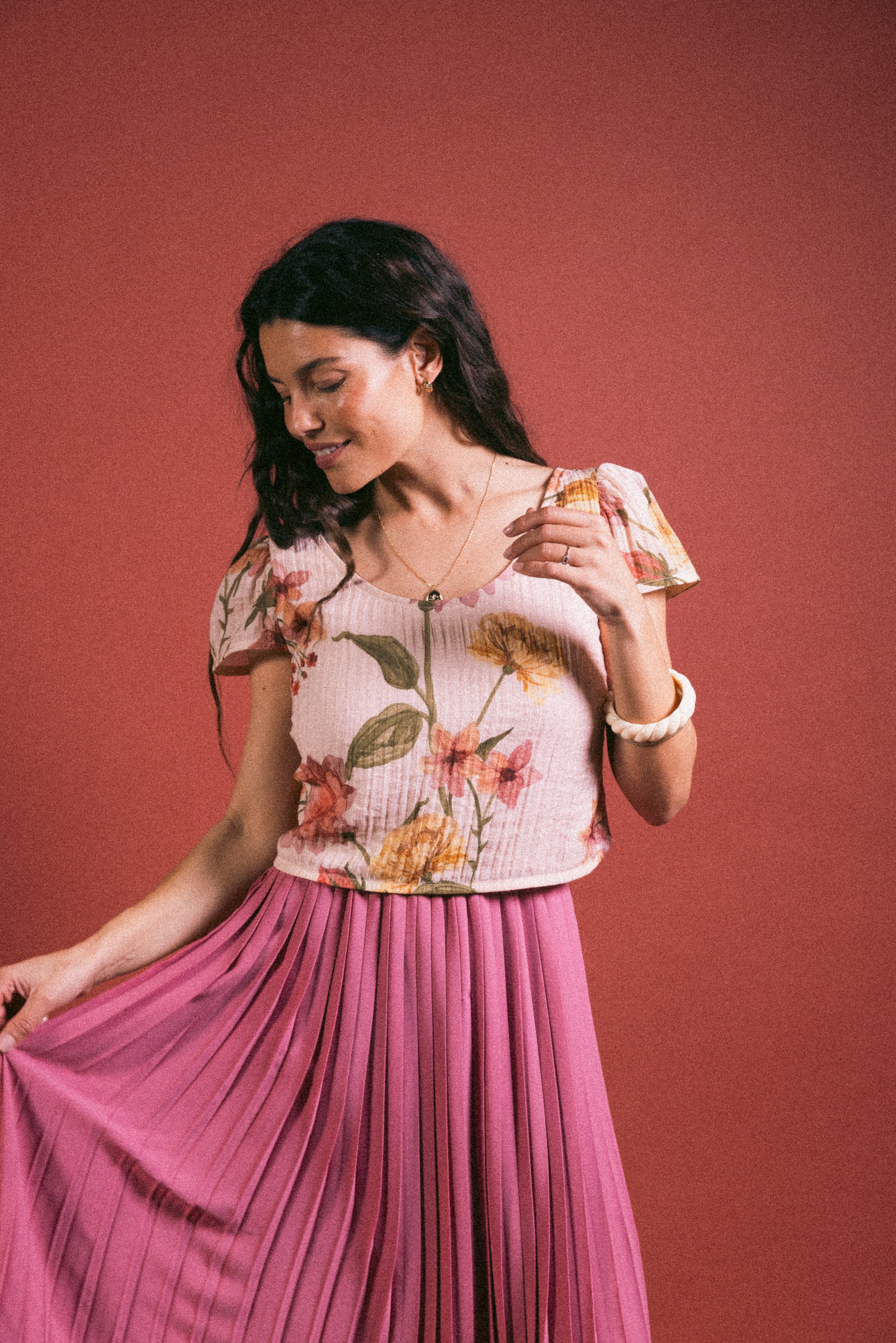 Jupe plissée midi Mauve