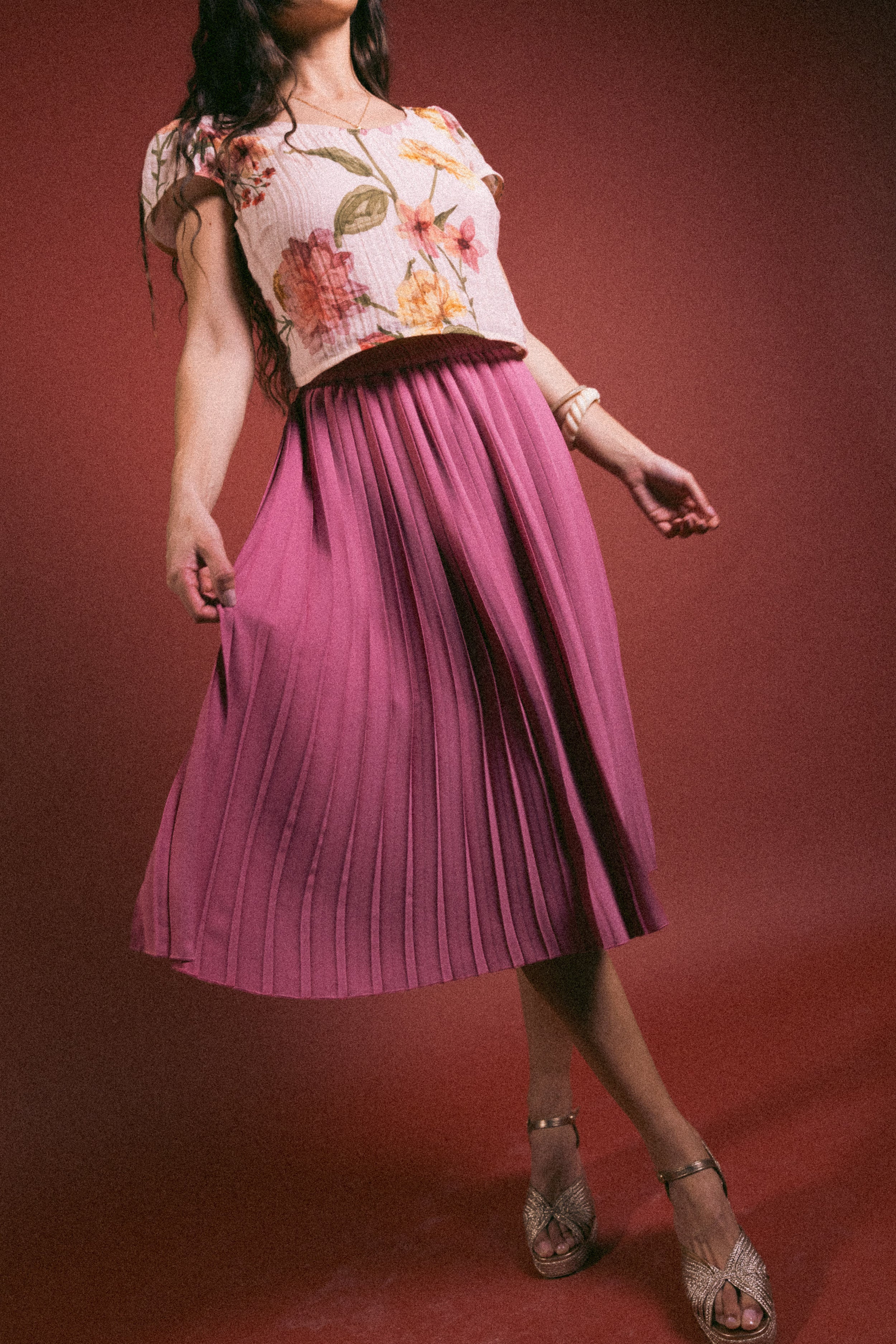 Jupe plissée midi Mauve