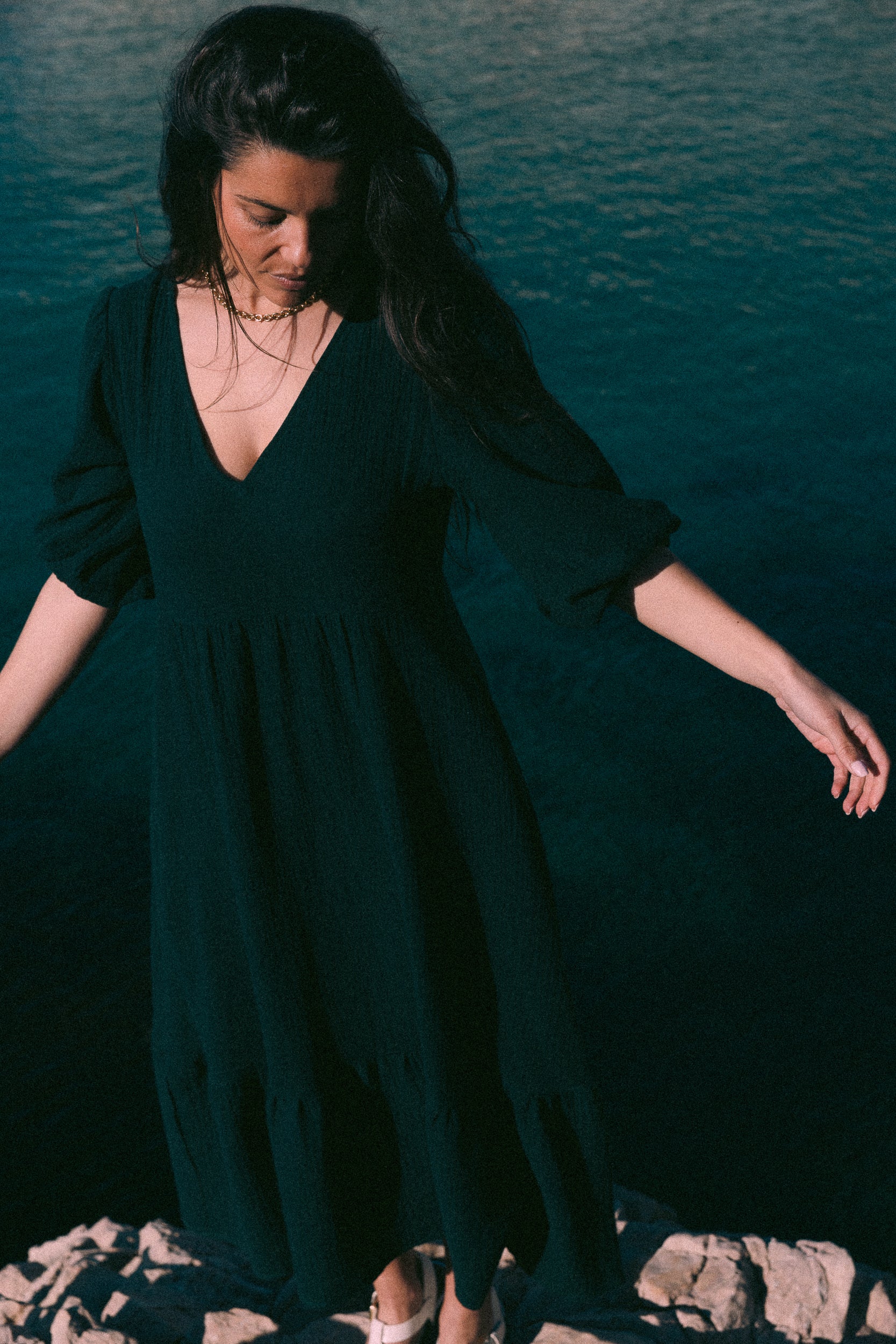 Robe maxi folk émeraude – Les jupes de Prune