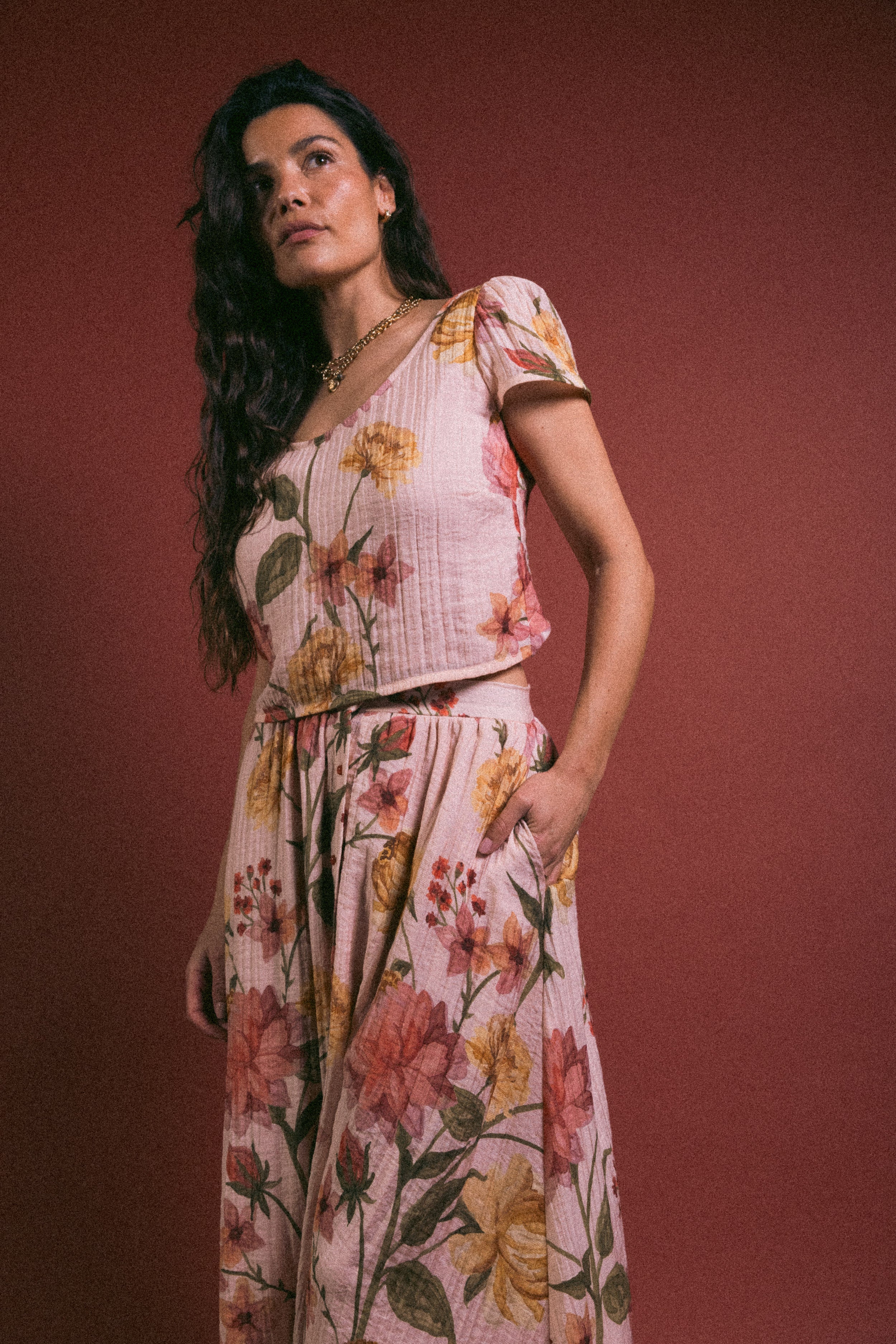 Jupe maxi boutonnée Peonies