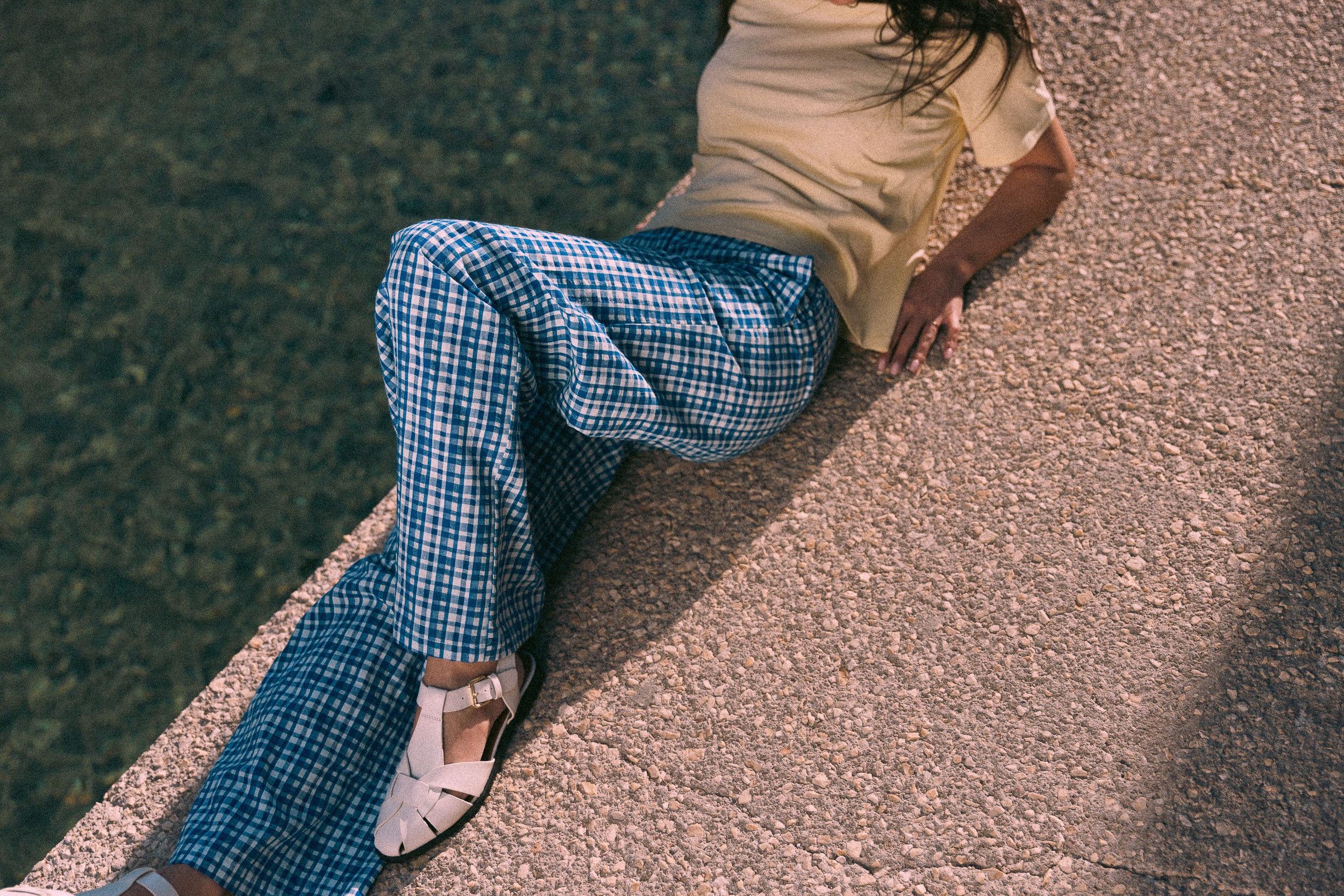 Pantalon ample vichy bleu