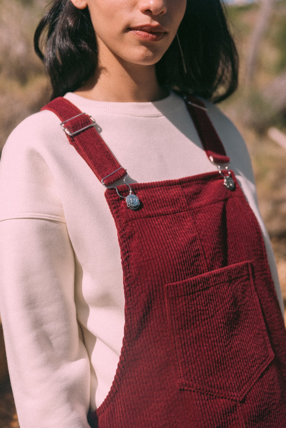 Burgundy velvet dungaree dress